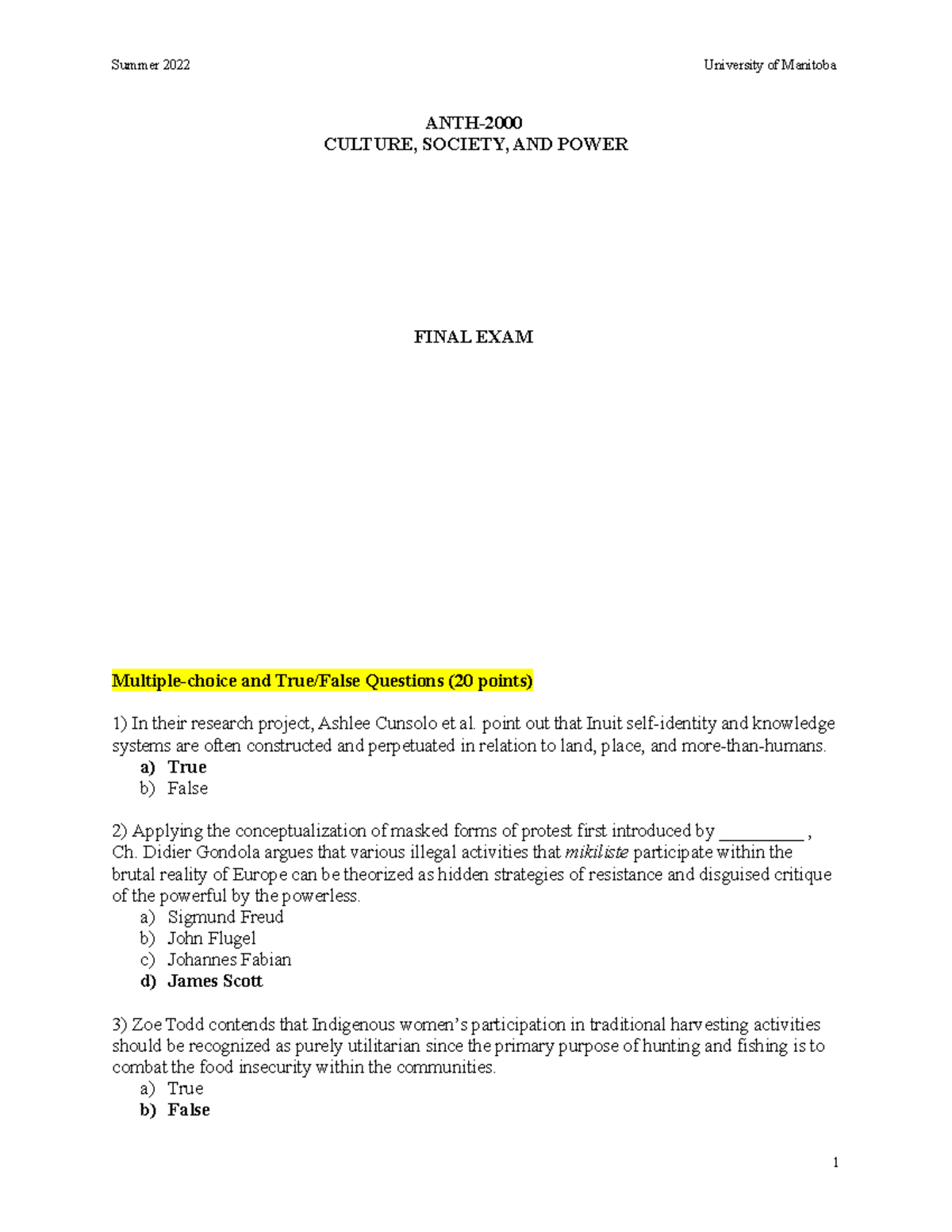 ANTH 2000 Final EXAM Multiple Choice And Short Answers ANTH anth-2000-final-exam-multiple-choice-and-short-answers-anth