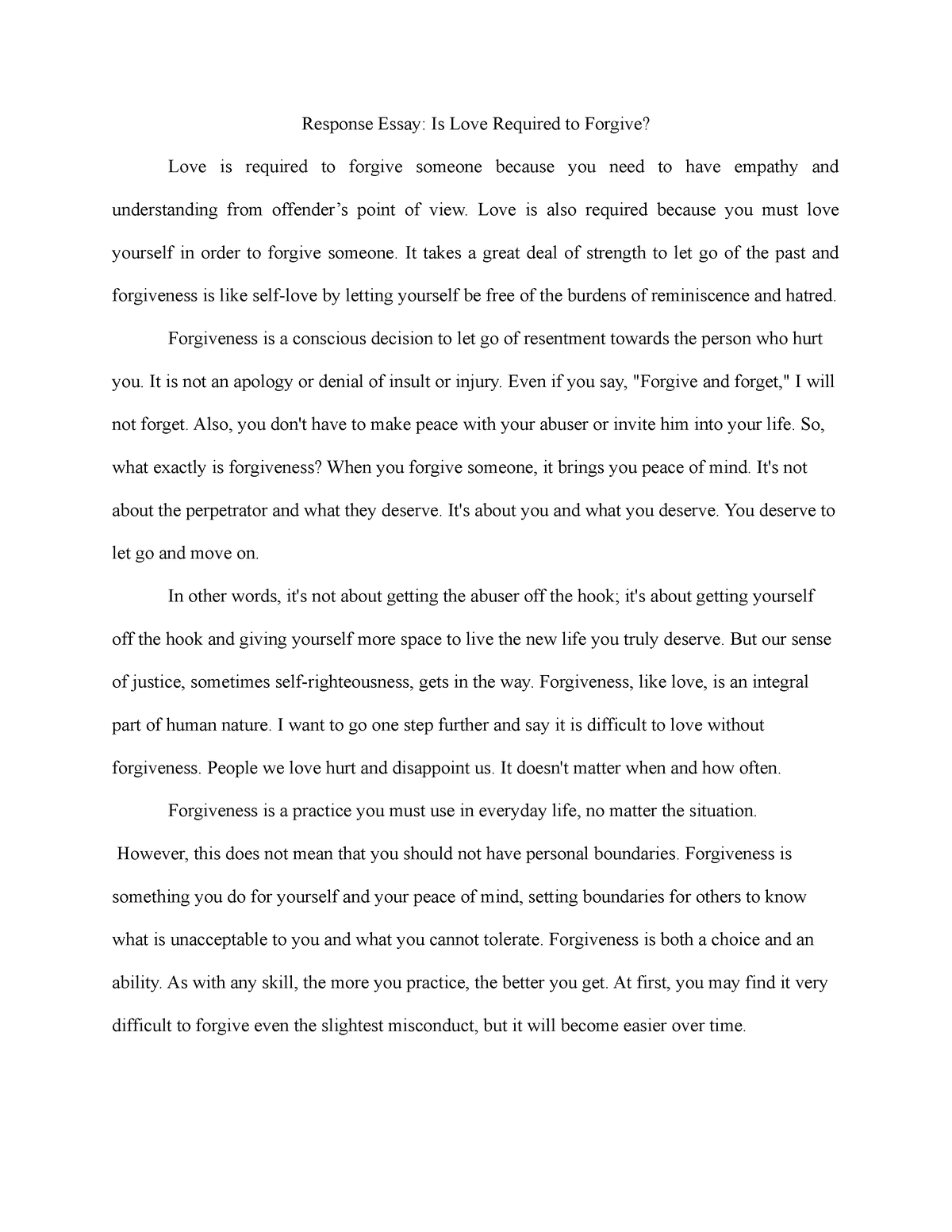 high school essay on forgiveness