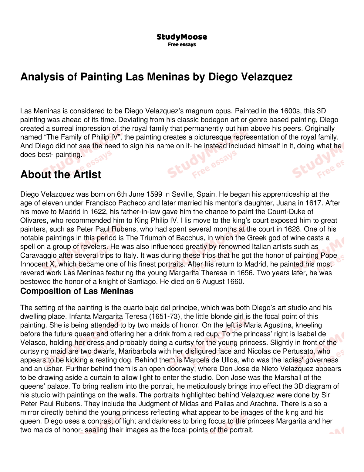 diego velazquez las meninas analysis