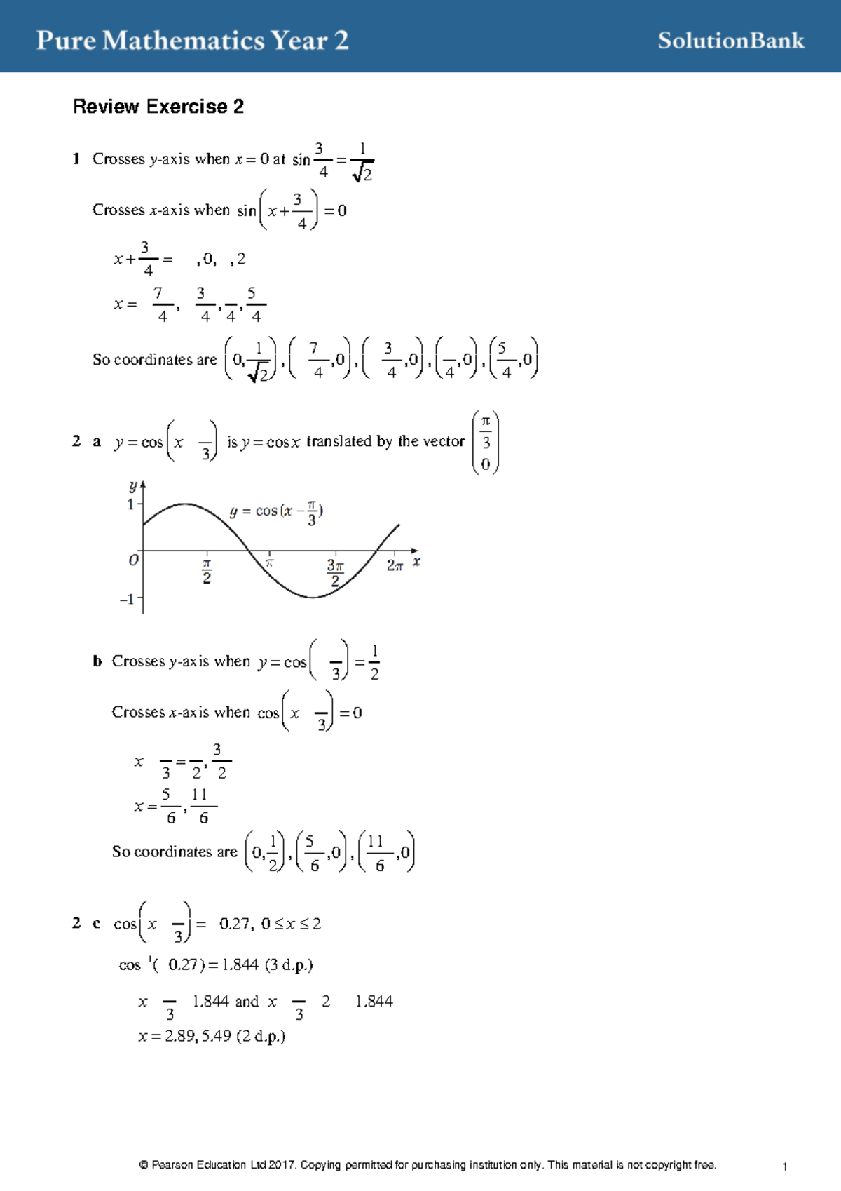 02b AL Pure Maths Review Exercies 02 Solutions - Review Exercise 2 1 ...
