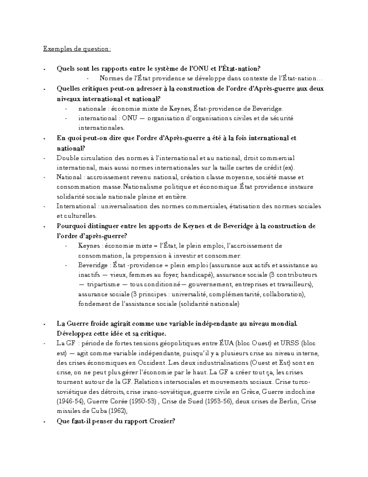 SOC2301 - examen 1 - Exemples de question: - Quels sont les rapports ...