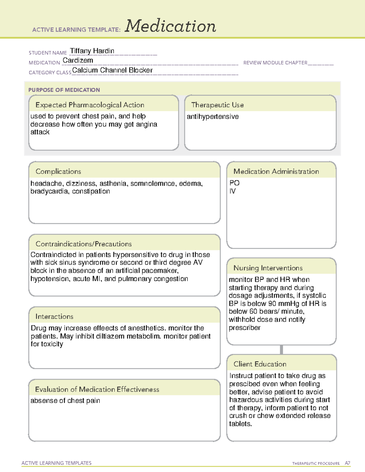 Cardizem - drug card - ACTIVE LEARNING TEMPLATES THERAPEUTIC PROCEDURE ...