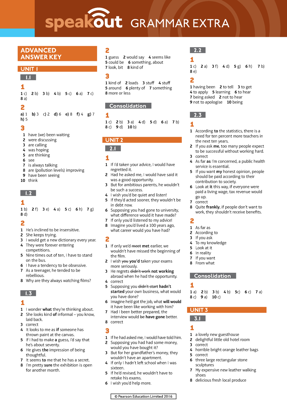 Answer Keys - Great Book To Read - ADVANCED ANSWER KEY UNIT 1 1. 1 1 C ...