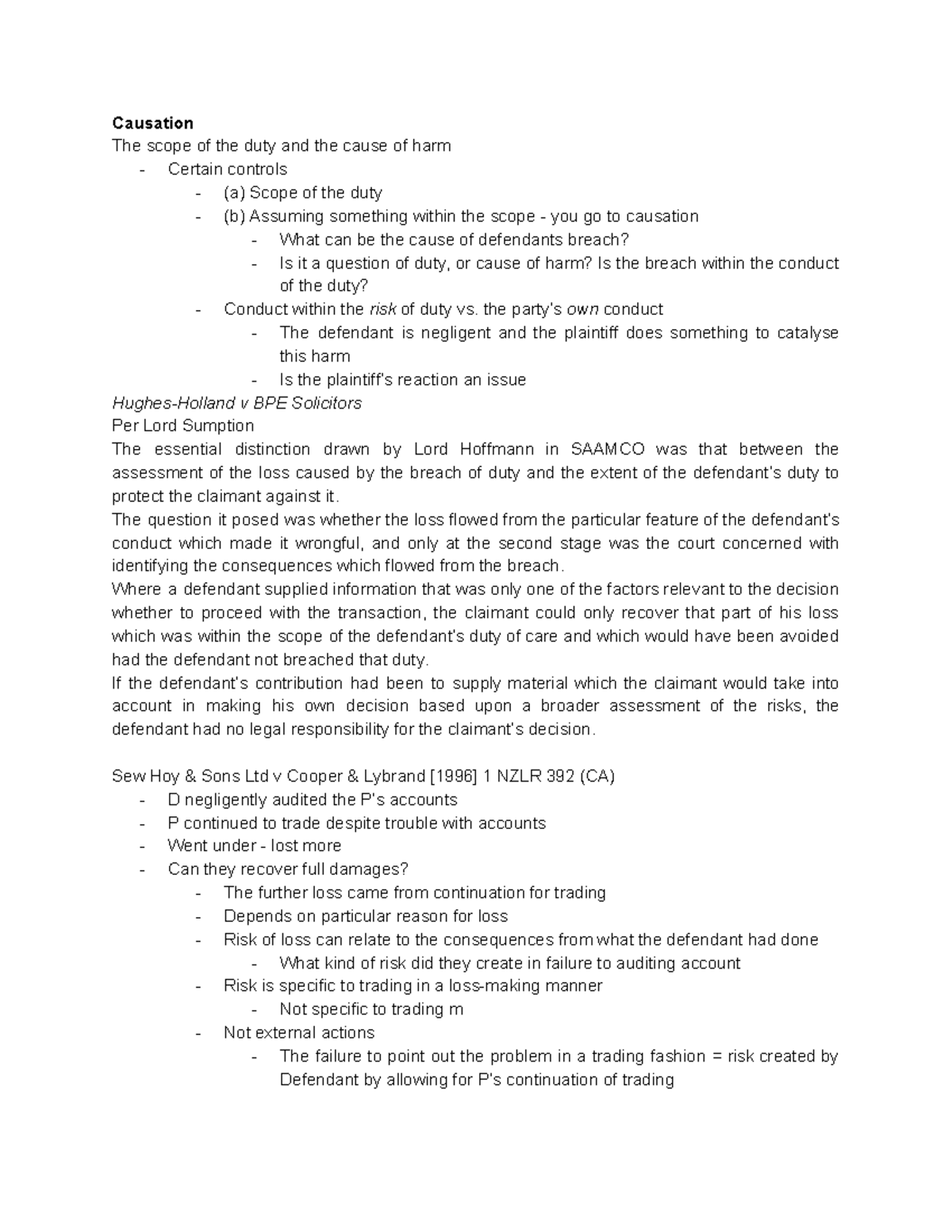 Causation - Lecture notes Full Topic - Causation The scope of the duty ...