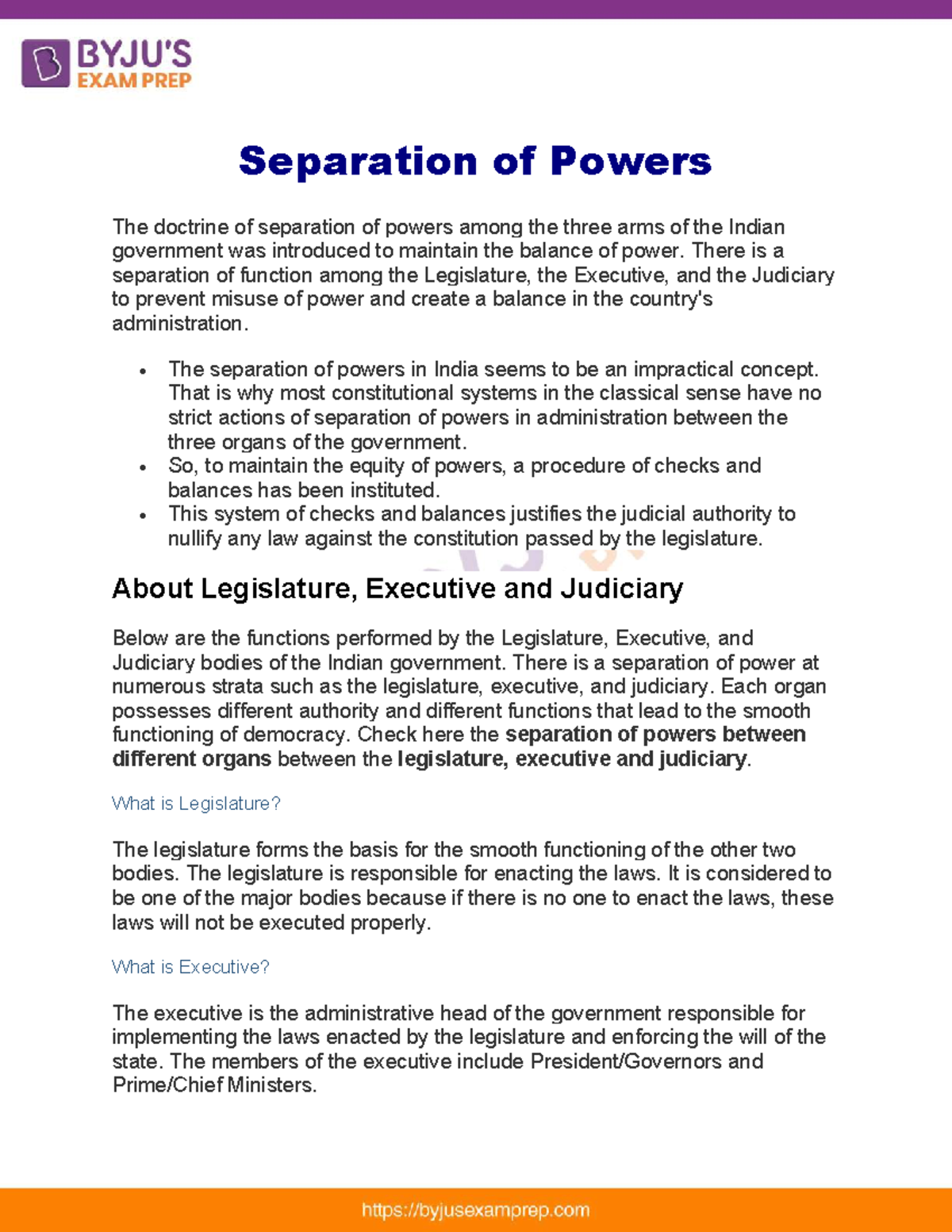 Separation of powers upsc note 44 - Separation of Powers The doctrine ...