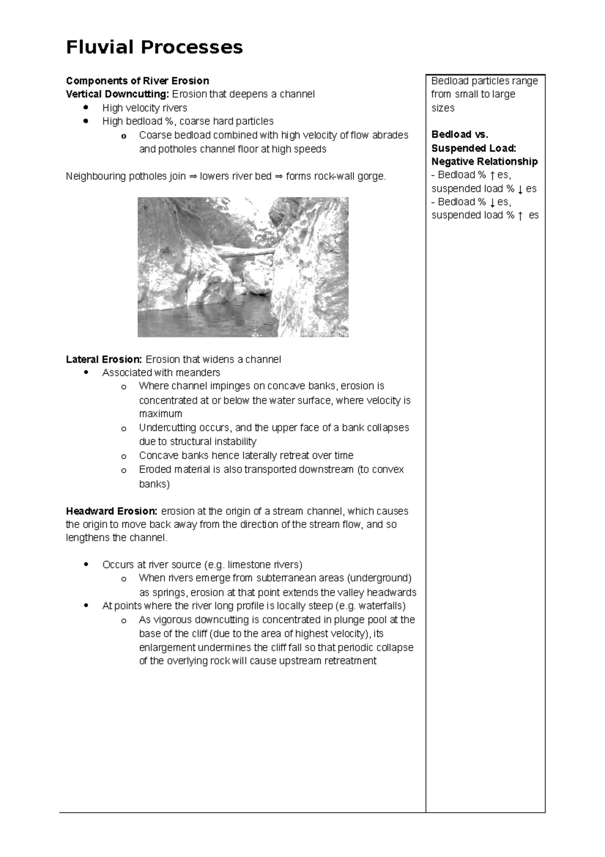 Fluvial Processes - for topic under geomorphology - Fluvial Processes  Components of River Erosion - Studocu