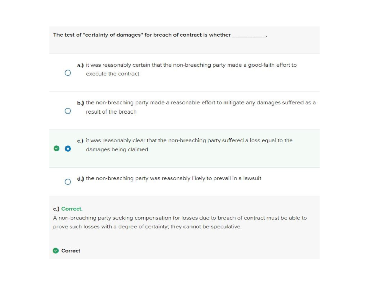 Catpure - Limitations On Contract Remedies - The Test Of Of For Breach 