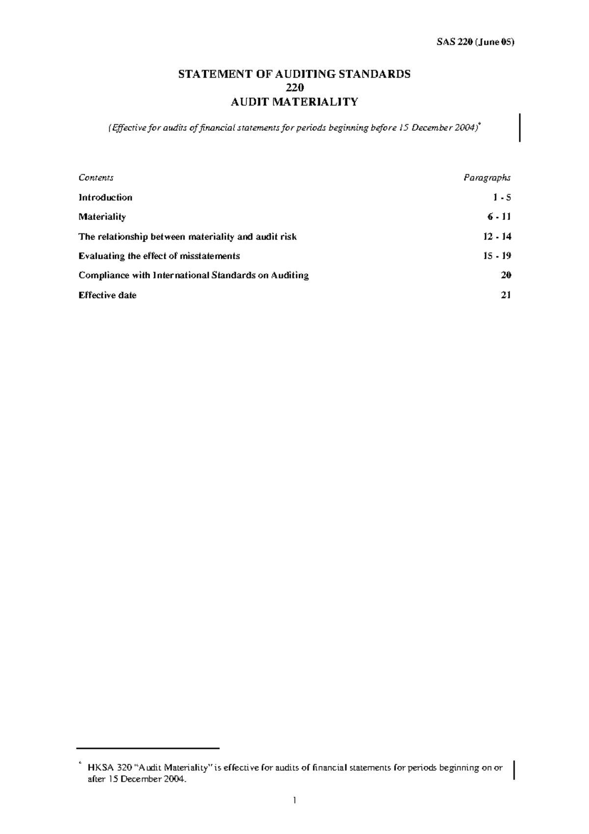 Sas220 - Assignment - SAS 220 (January 97) STATEMENT OF AUDITING ...