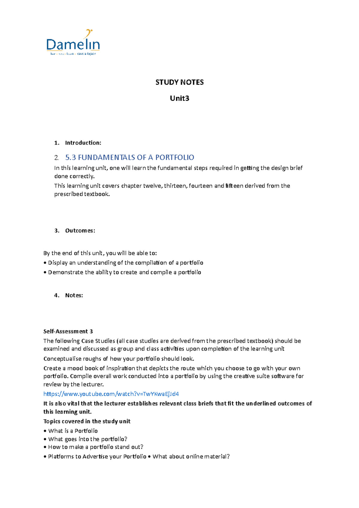 FUNDAMENTALS OF A PORTFOLIO - STUDY NOTES Unit 1. Introduction: 2. 5 ...