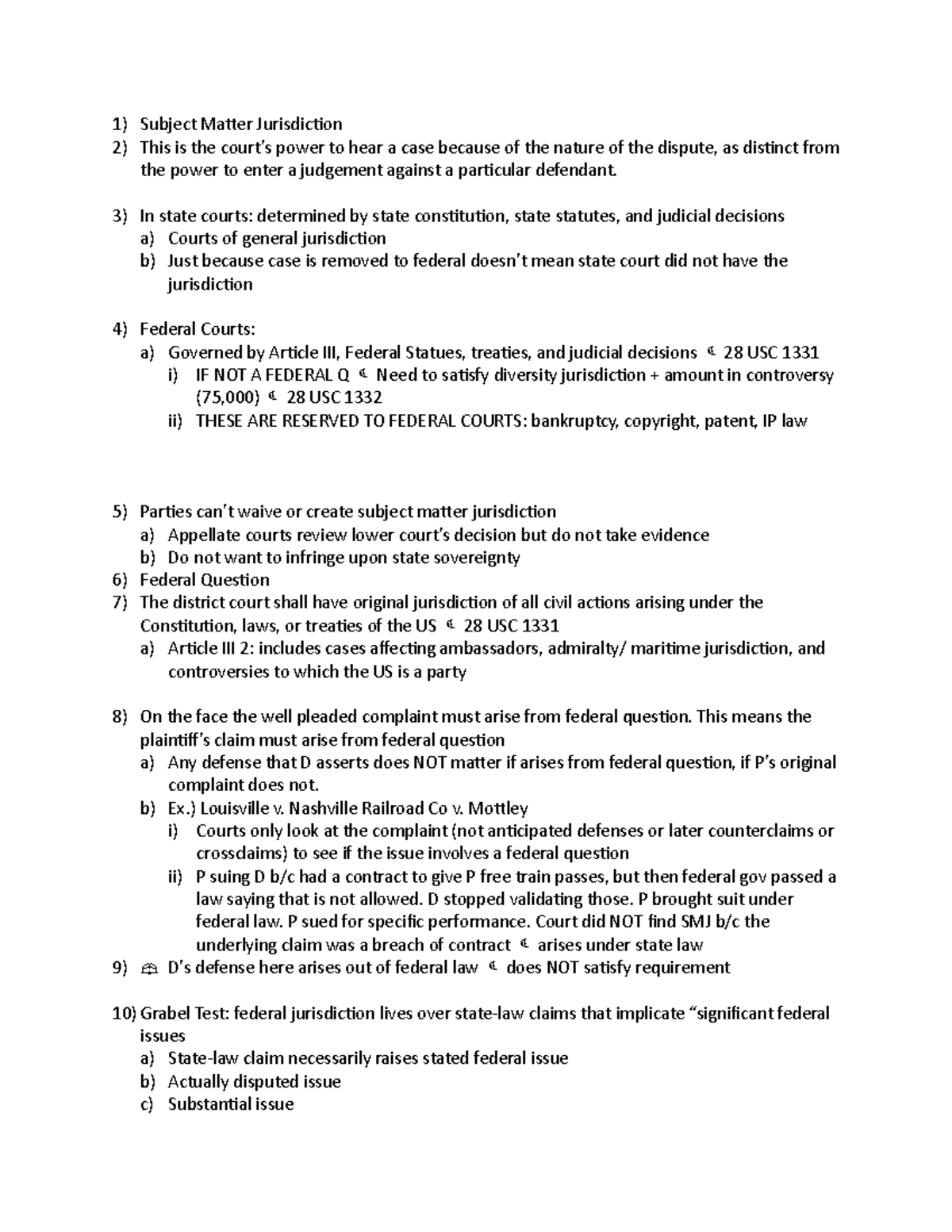 civil procedure outline - Subject Matter Jurisdiction This is the court ...