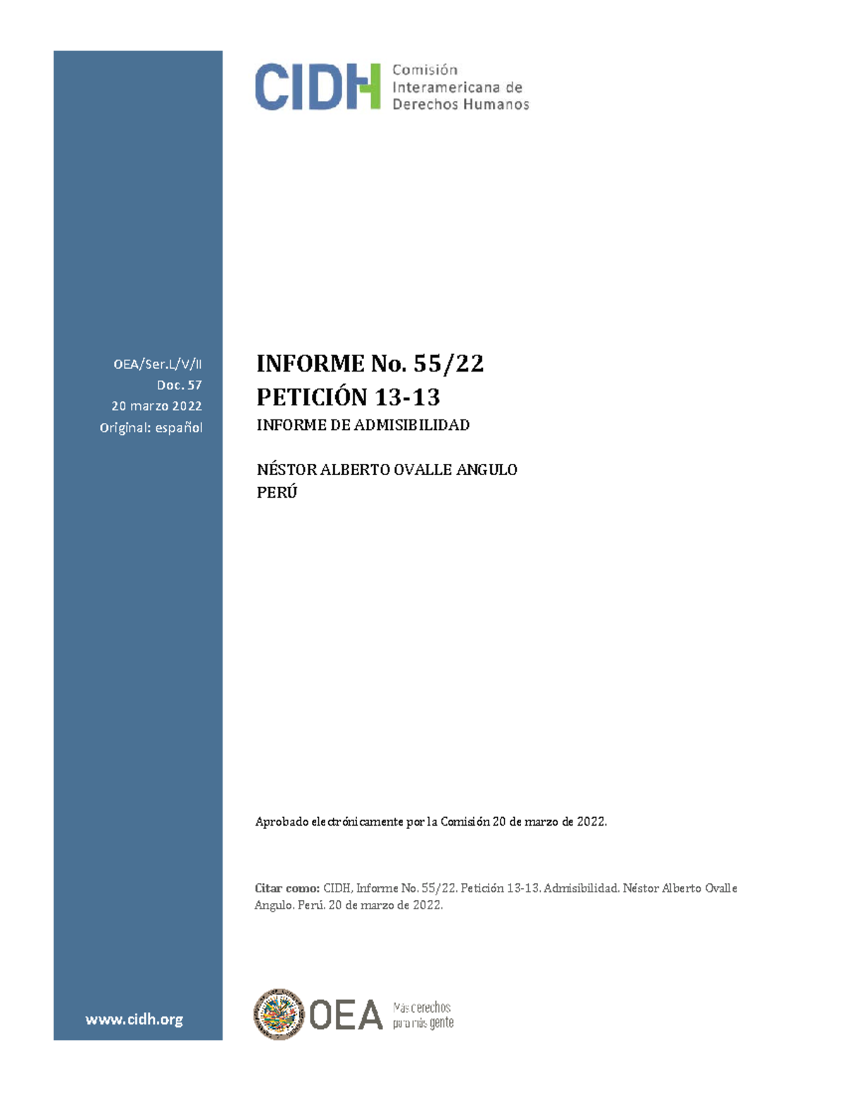 PEAD13-13ES - Para Estudio - Citar Como: CIDH, Informe No. 55/22 ...