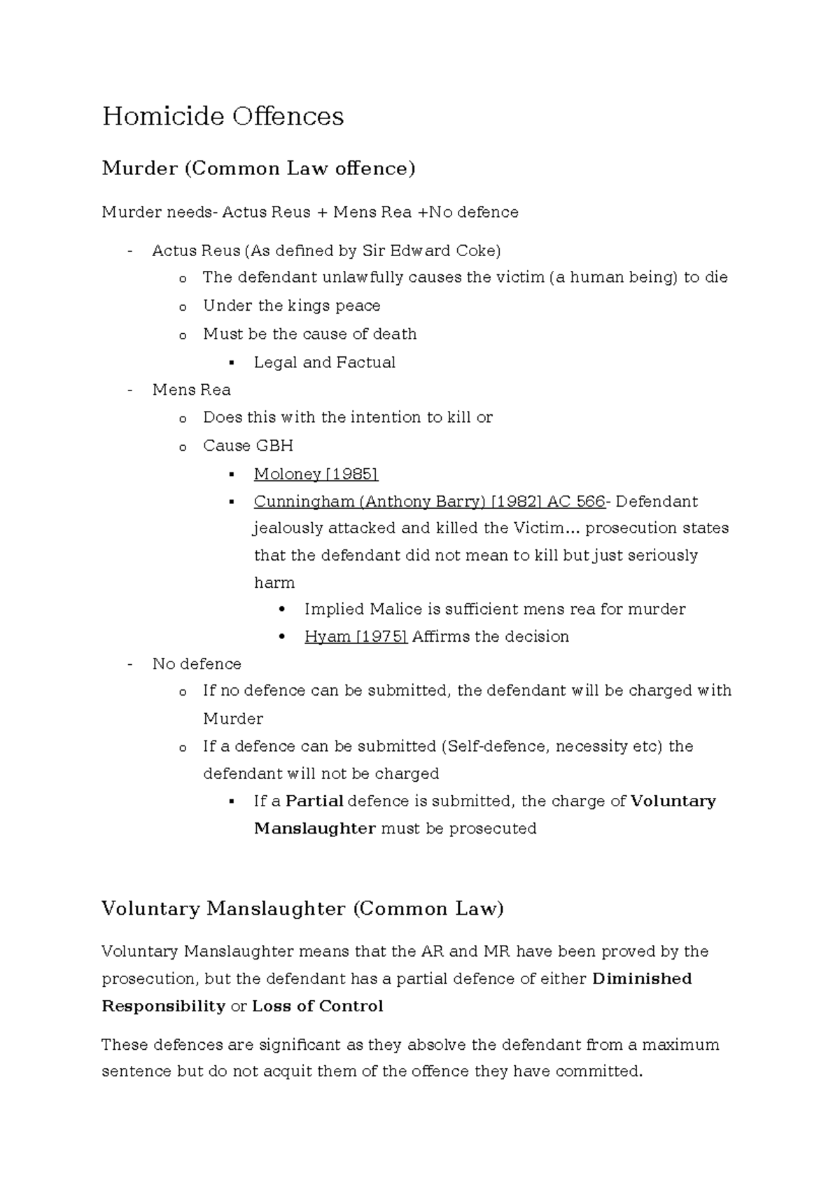 Homicide Offences - Homicide Offences Murder (Common Law offence ...