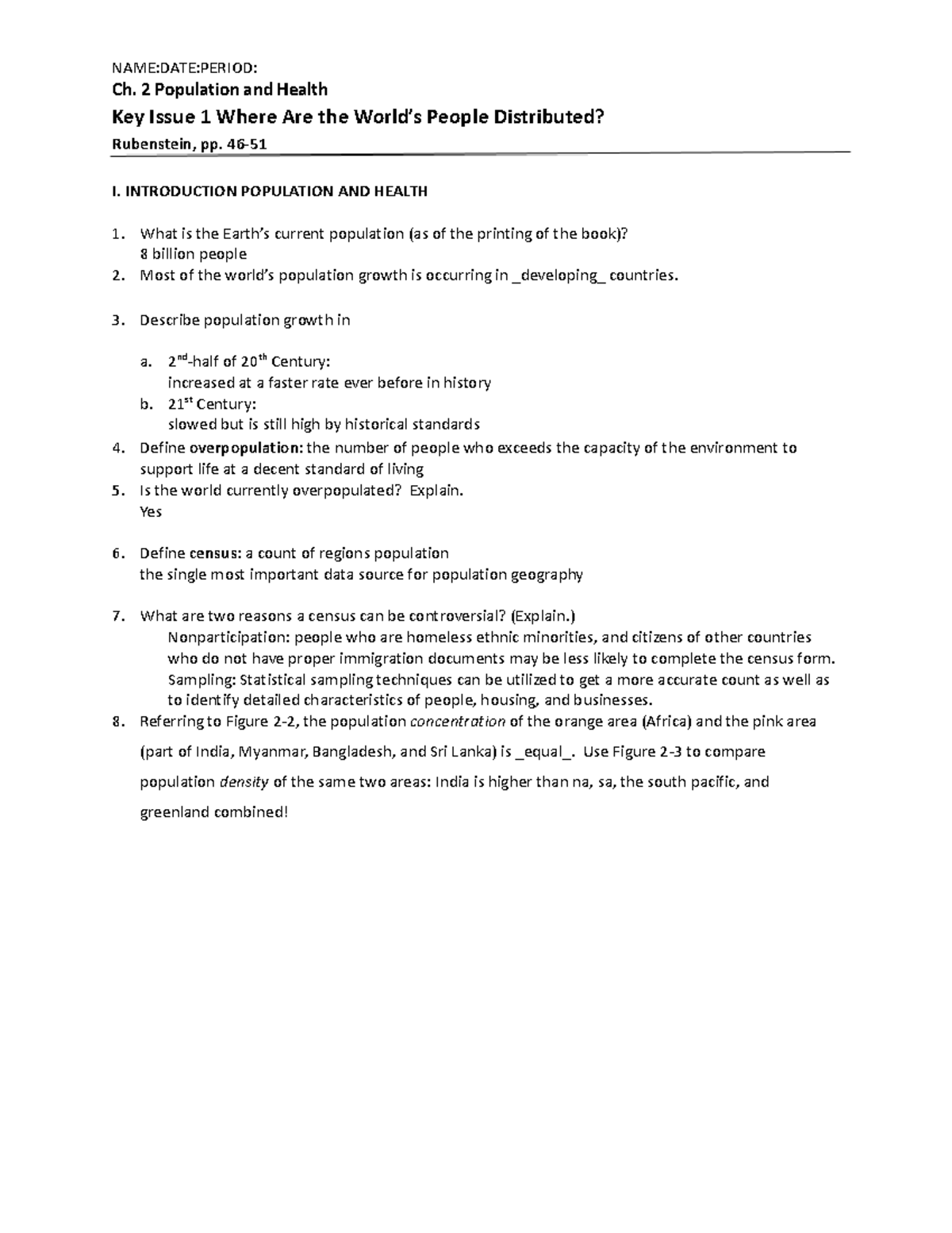 AP Human Geography - Reading Notes 2.1 - Ch. 2 Population And Health ...