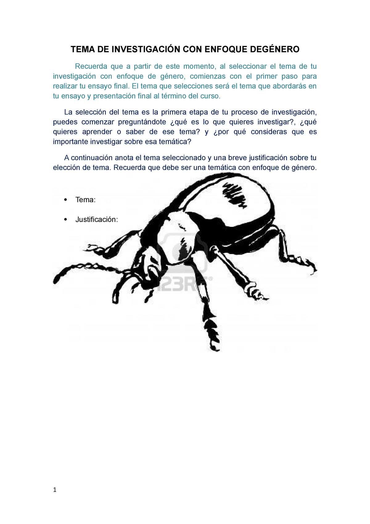 Formato Tema, modelo del escarabajo y búsqueda de información - TEMA DE  INVESTIGACIÓN CON ENFOQUE - Studocu