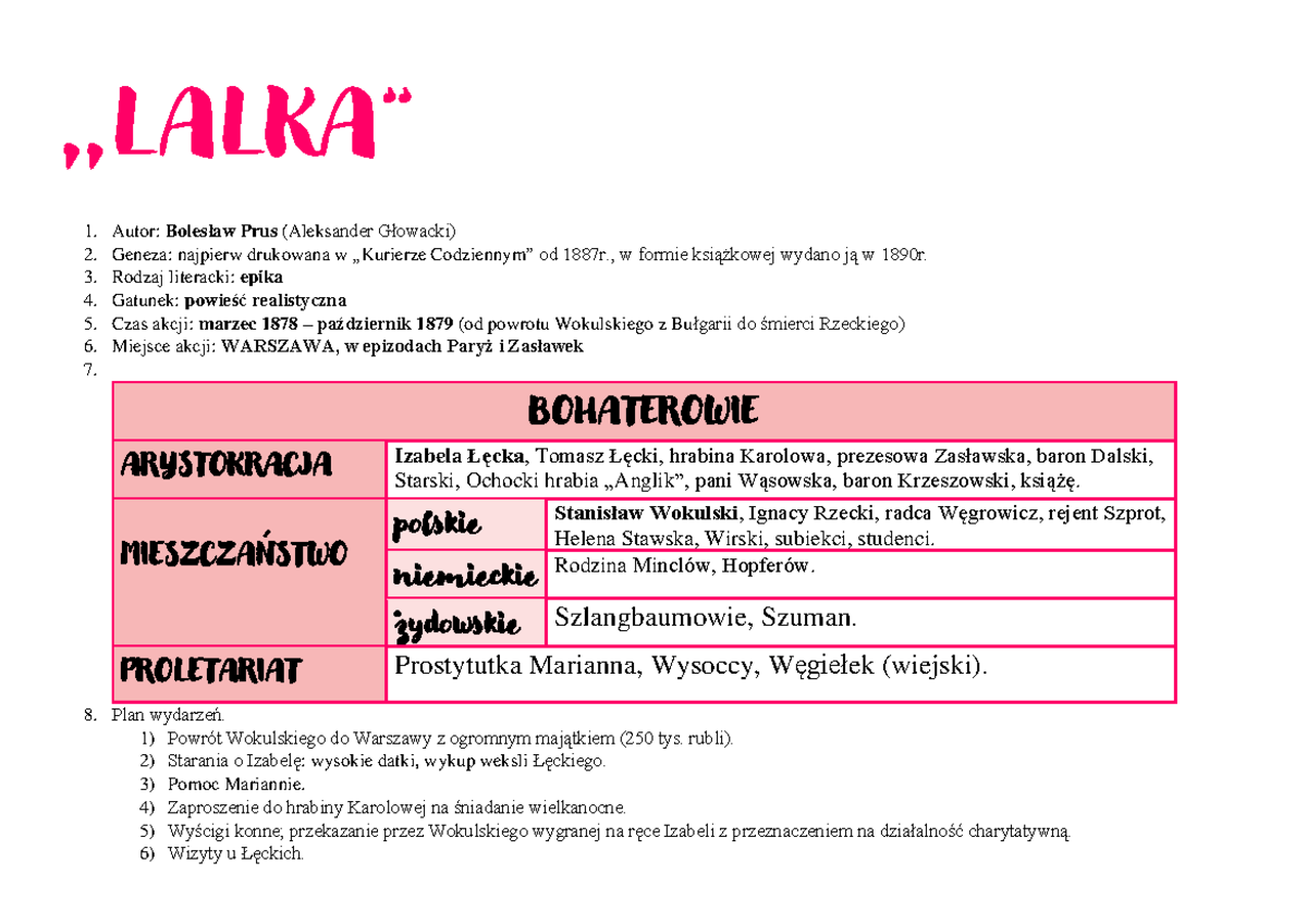 Notatki Z Lektur Klasa 8 Pdf - Lalka-notatka-1 - Notatki na język poslki w liceum klasa 1, 2 oraz 3