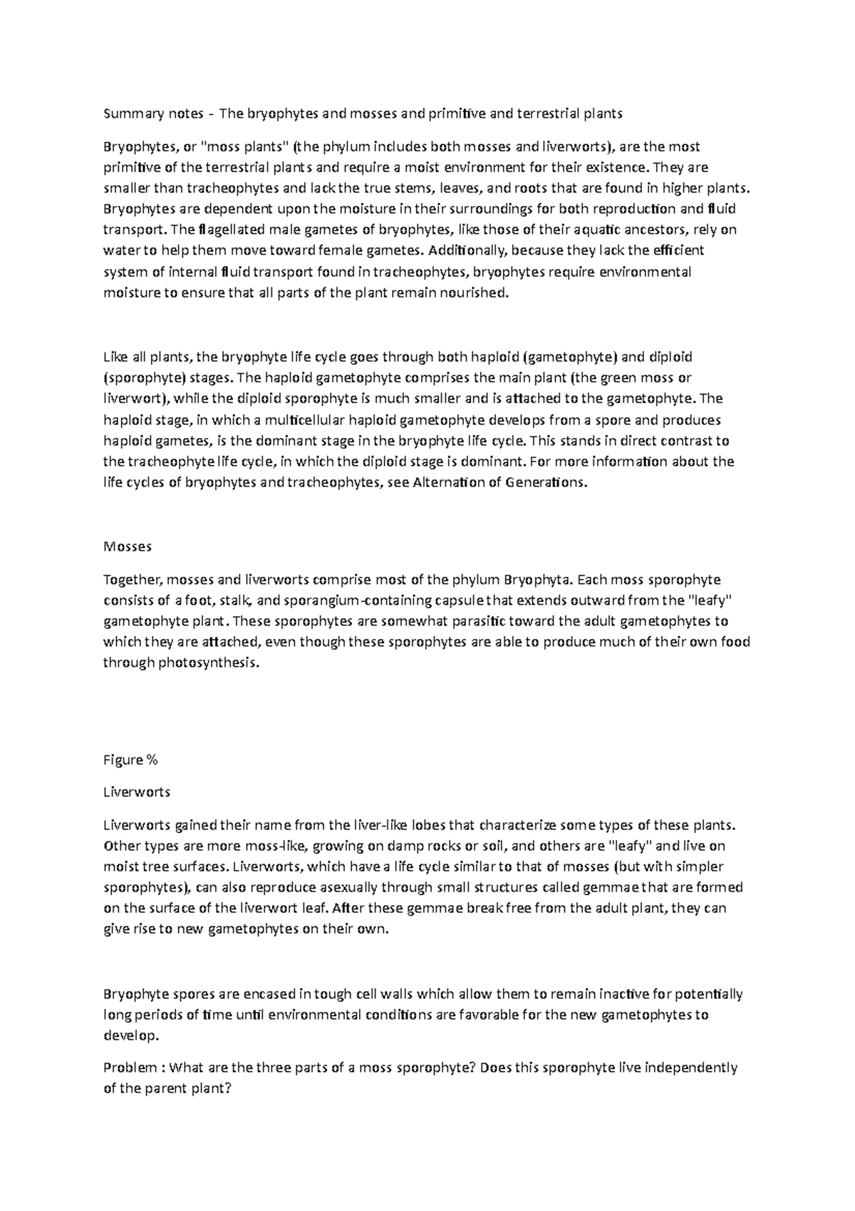 Summary notes - The bryophytes and mosses and primitive and terrestrial ...