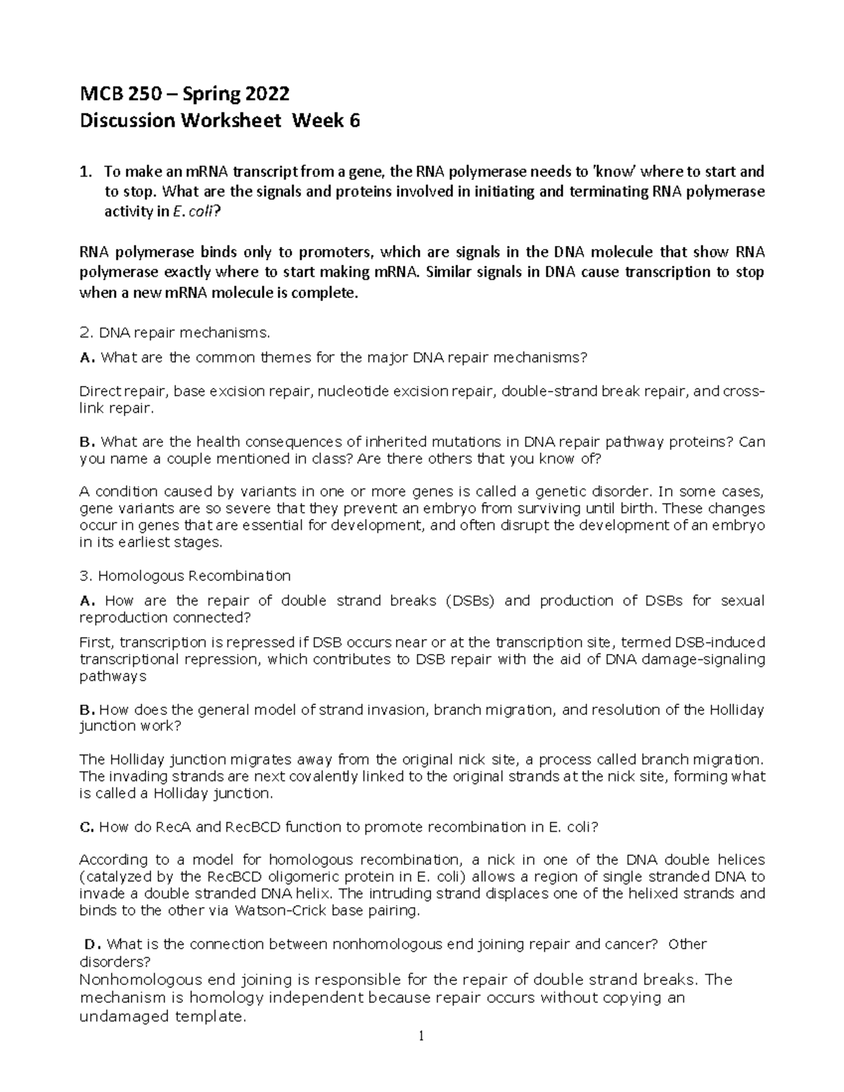 MCB250 Discussion 6 Sp22 - 1 MCB 250 3 Spring 2022 Discussion Worksheet ...