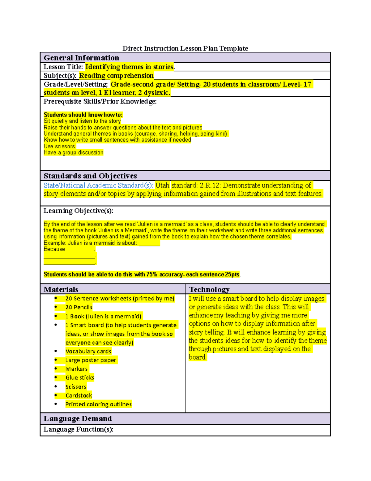 Driect lesson plan -Julien is a mermaid - Direct Instruction Lesson ...