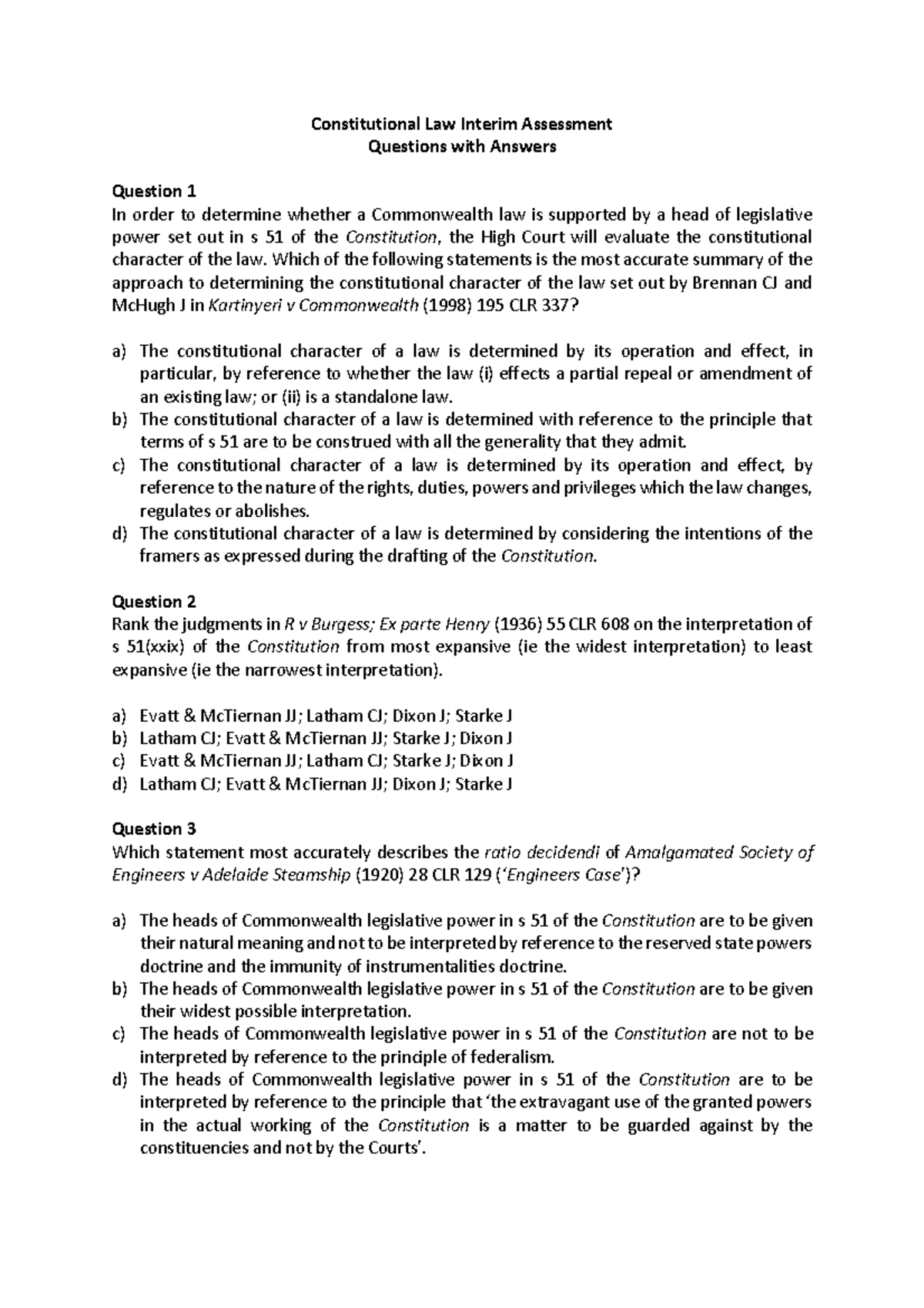 03 2020 Constitutional Law Interim Assessment Questions