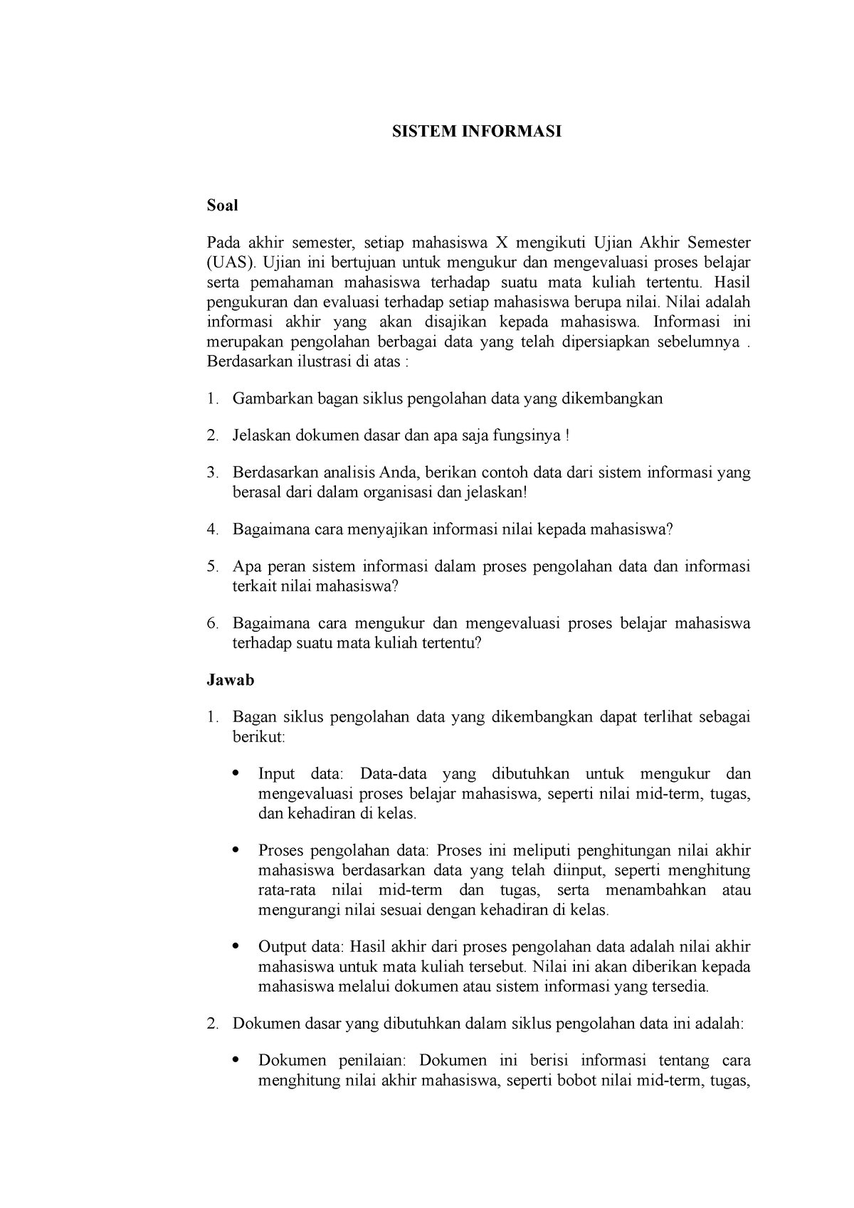 Contoh SOAL DAN Jawaban MATA Kuliah Sistem Informasi - SISTEM INFORMASI ...