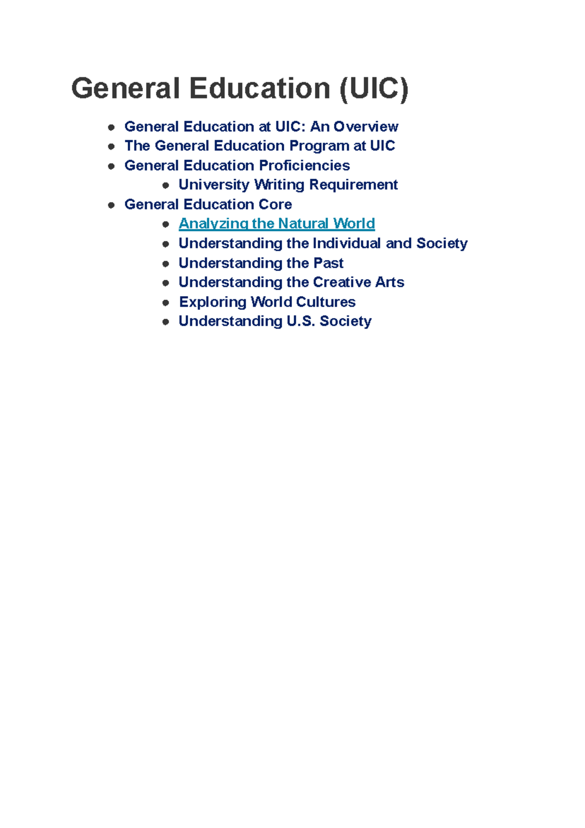 general education courses uic