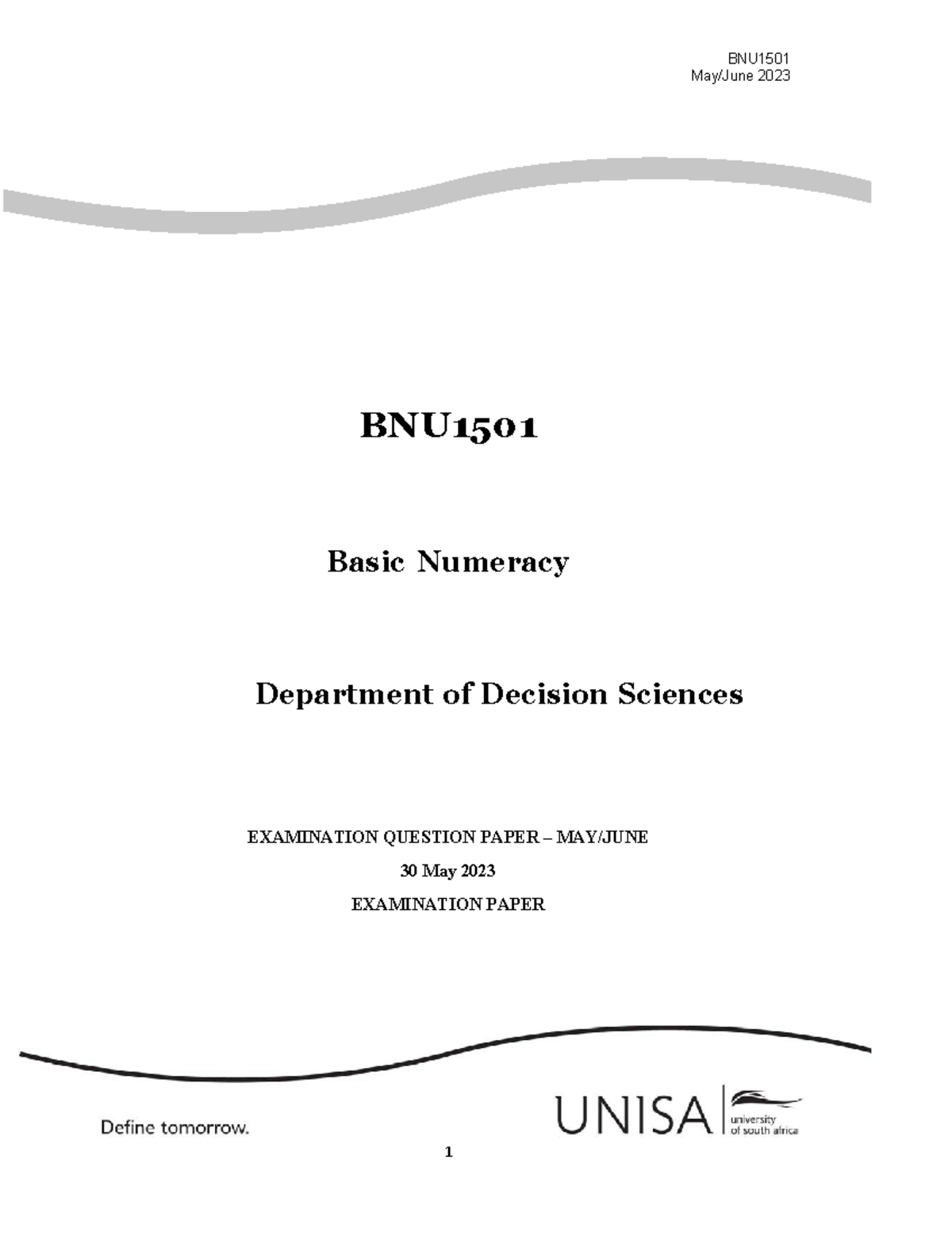 BNU1501 May-June 2023 Exam Paper - May/June 2023 BNU Basic Numeracy ...