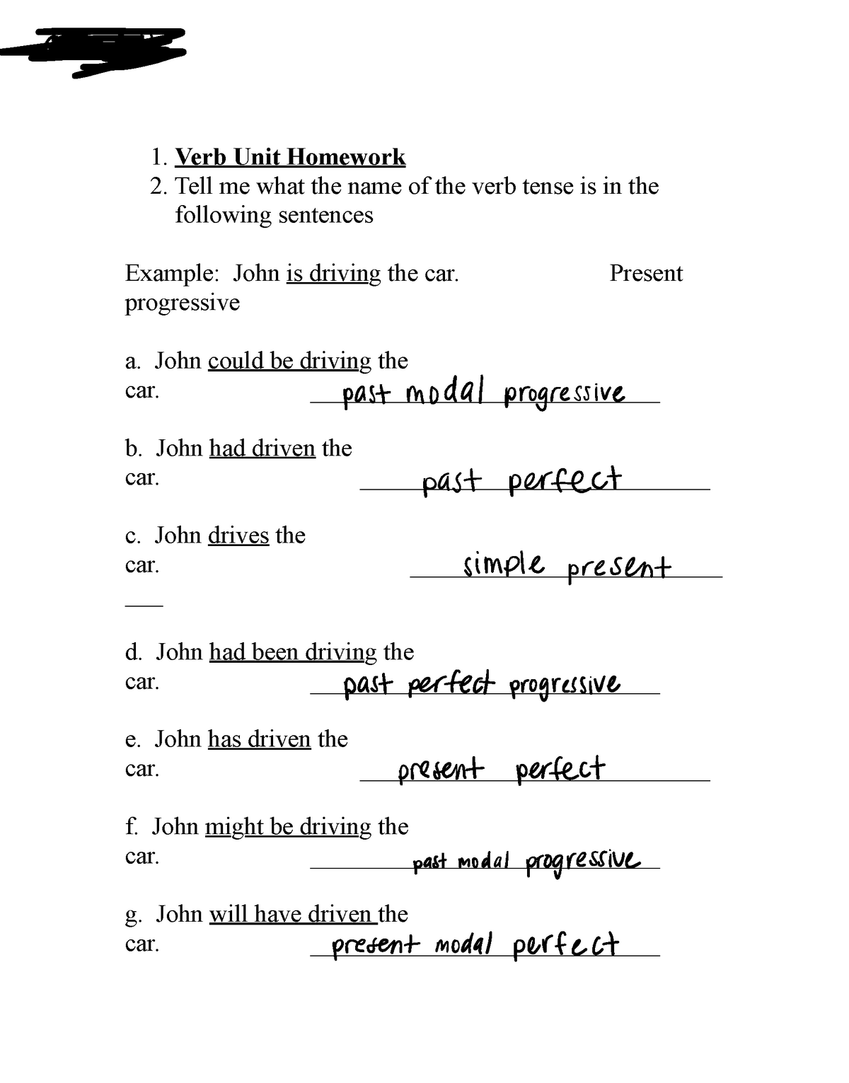 homework of verb