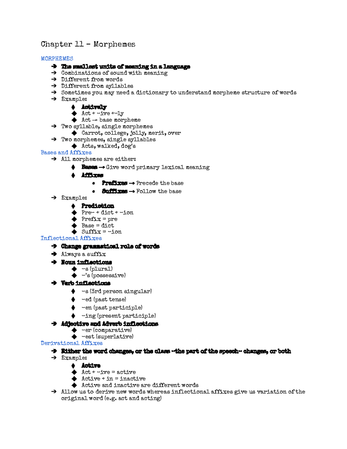 ENG 352 Chapter 11 Notes – Morphemes - Chapter 11 – Morphemes MORPHEMES ...