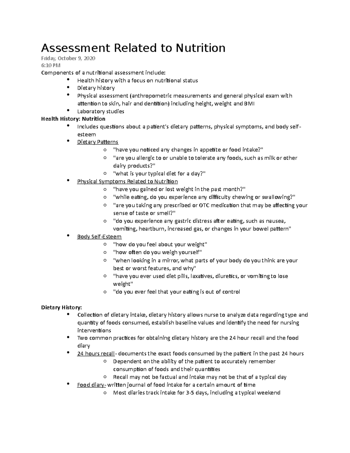 Assessment Related To Nutrition - Assessment Related To Nutrition ...