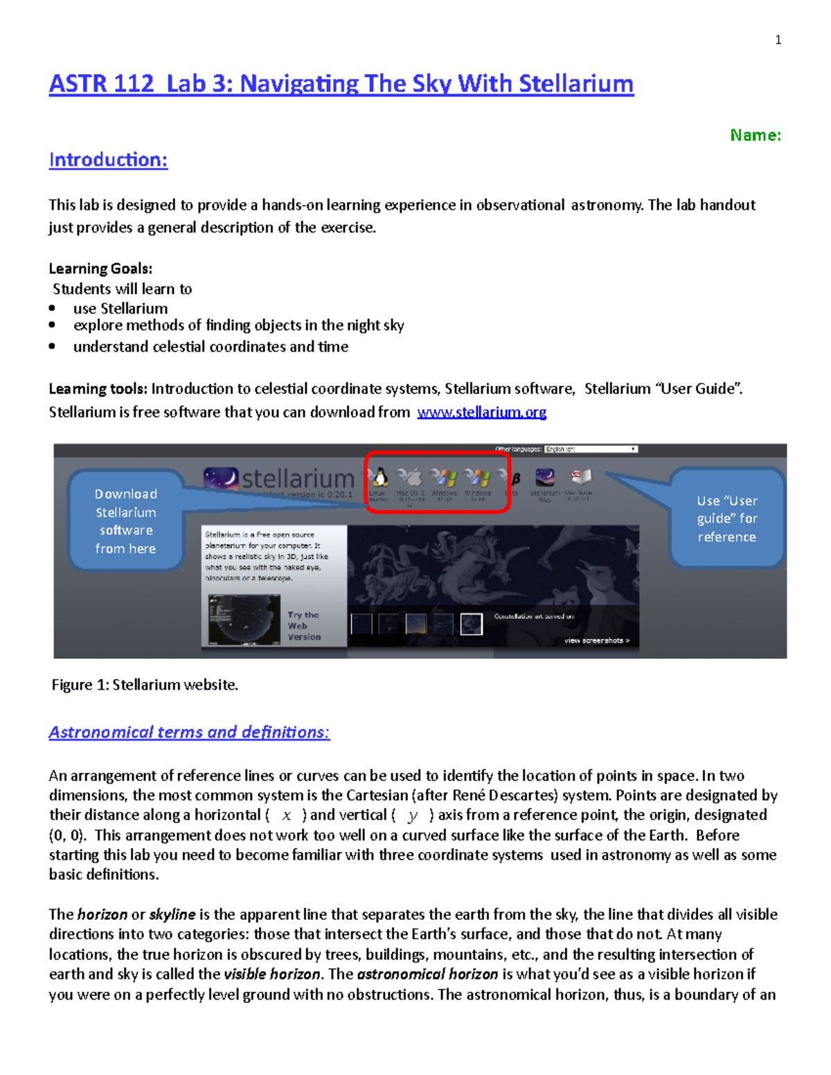 Astronomy Classwork Navigating The Sky Lab Report With Notes That Will ...