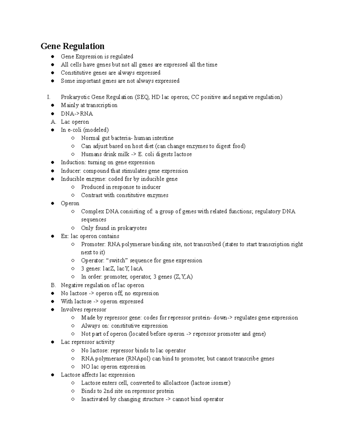 Gene Regulation Lecture notes 16 Gene Regulation Gene Expression is