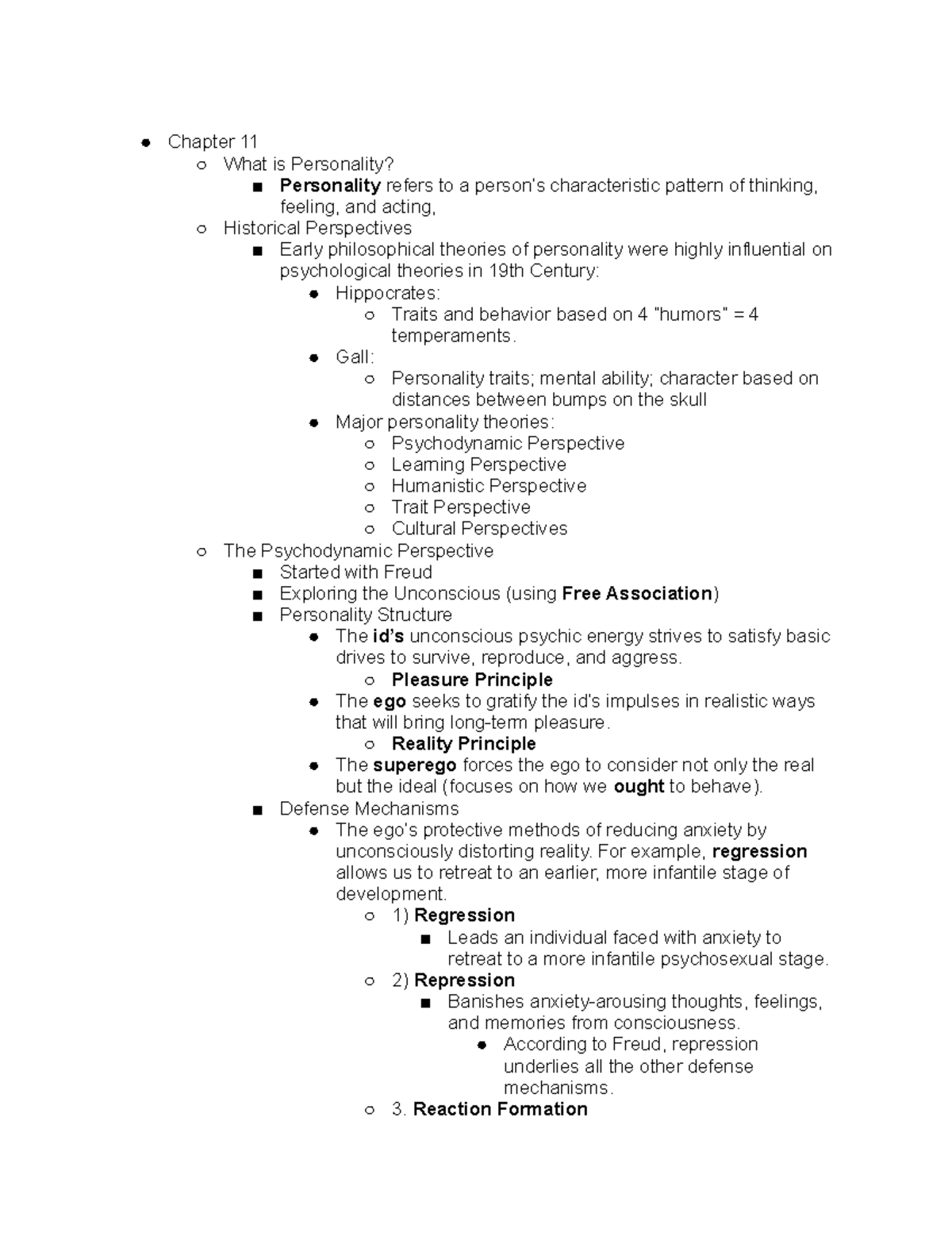 Psy 101 Notes Chapter 11 Chapter 11 What Is Personality Personality Psy 101 Notes Chapter 11 Chapter 11 What Is Personality Personality