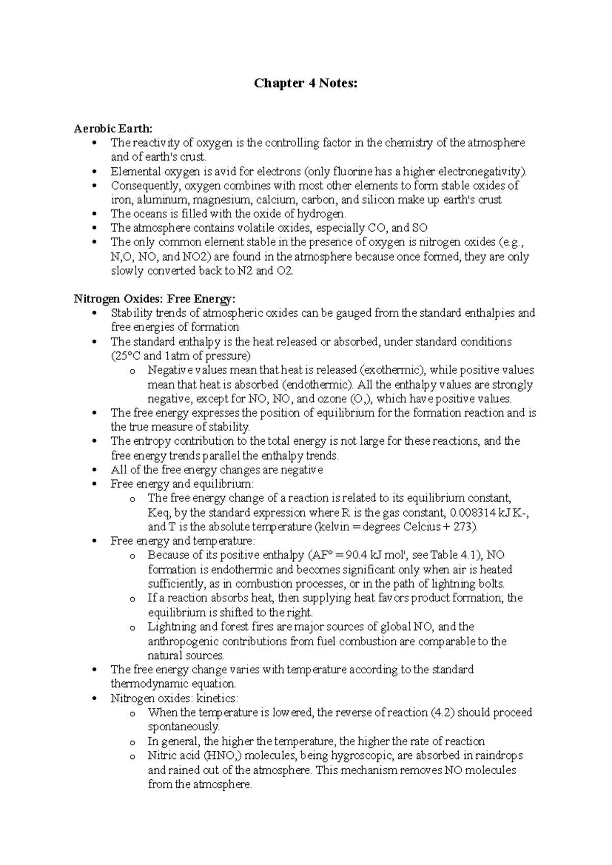 Chapter 4 notes, ENVS 274 Chapter 4 Notes Aerobic Earth The