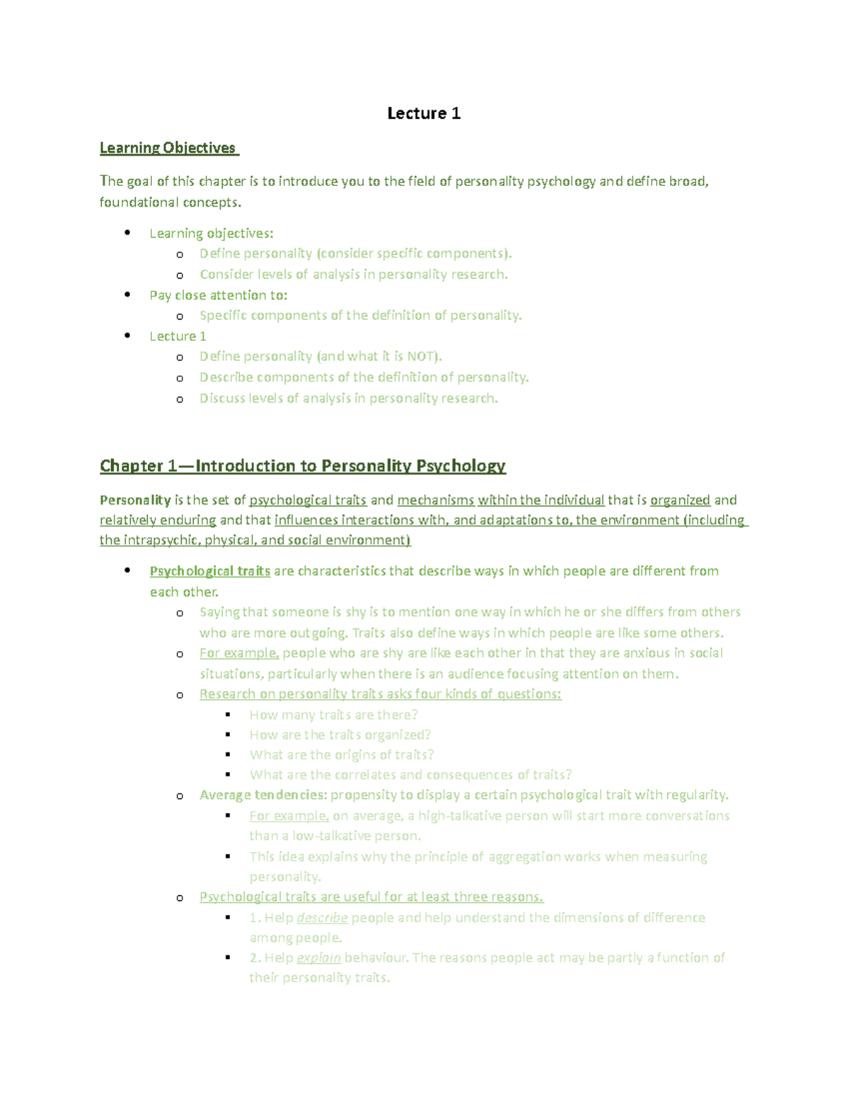 Module 1 - PSYC 305 - Notes On Chapter 1 And 2 - Lecture 1 Learning ...