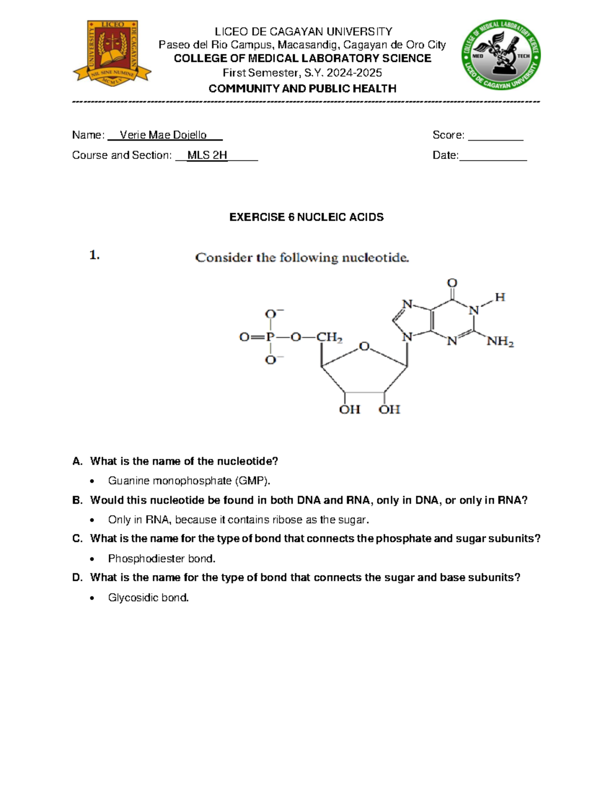 Activity 6 Nucleic Acids - LICEO DE CAGAYAN UNIVERSITY Paseo del Rio ...