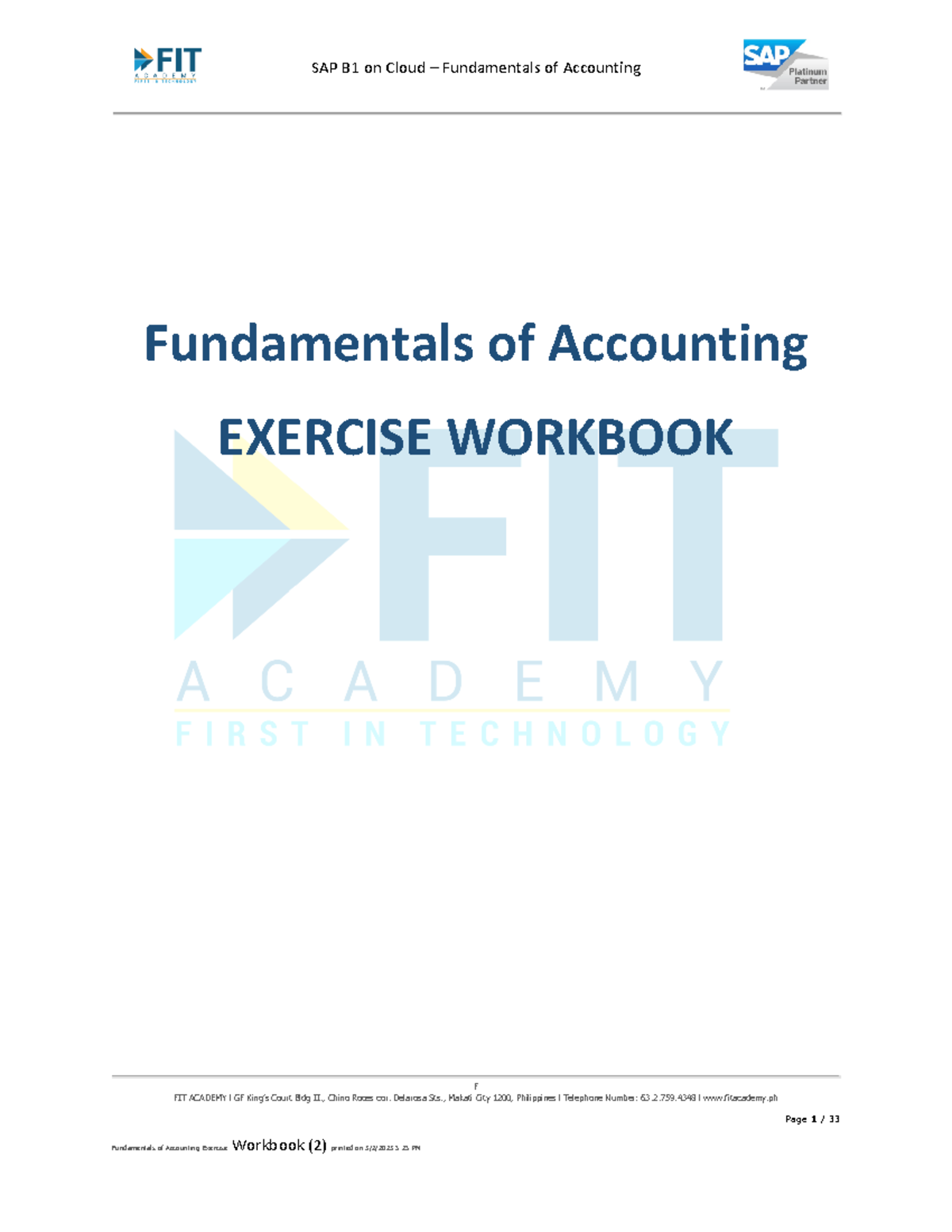 Fundamentals Of Accounting Exercise Workbook 2 - F FIT ACADEMY L GF ...