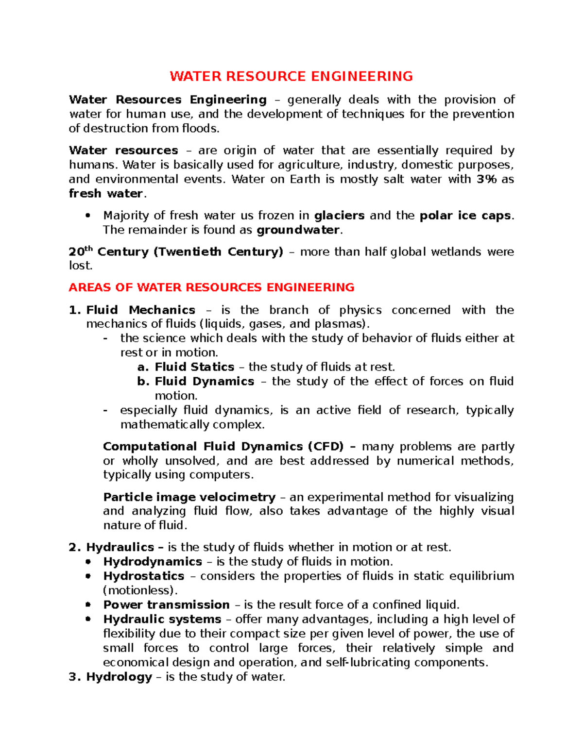 CEO Reviewer QUIZ 1 Second TERM - WATER RESOURCE ENGINEERING Water ...