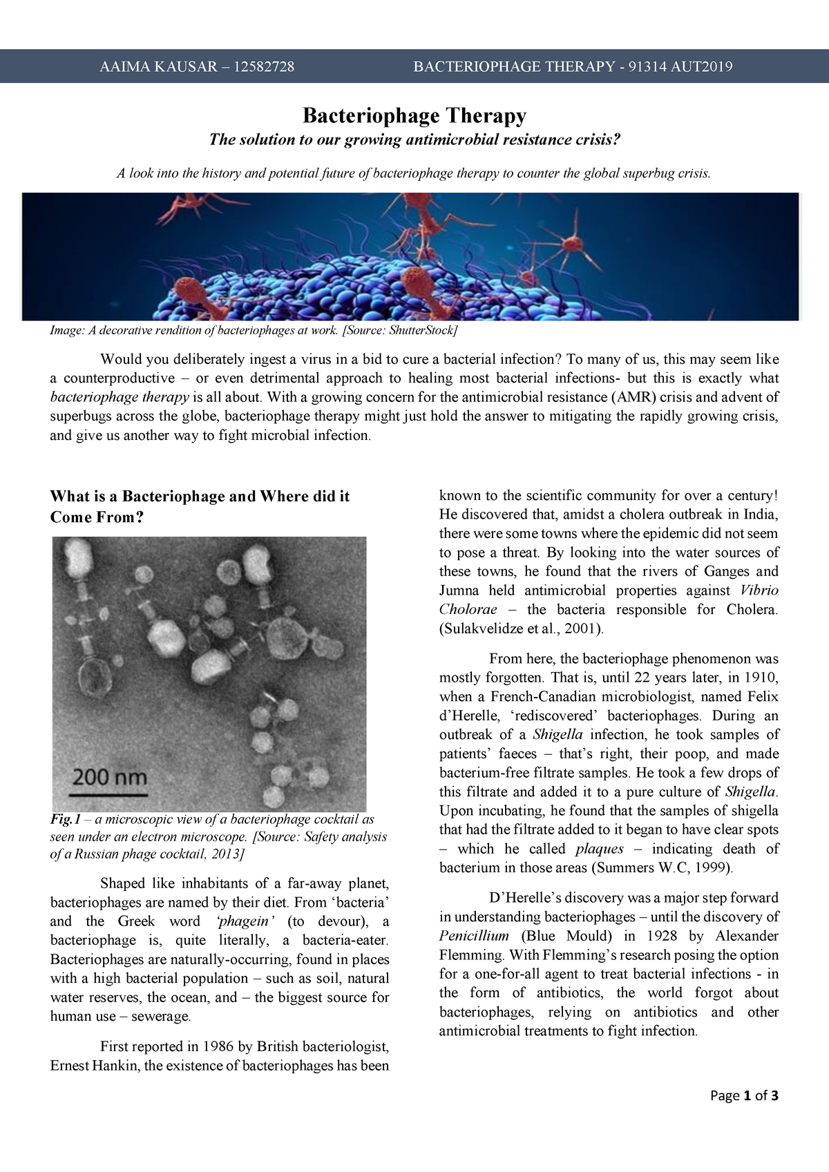 Bacteriophage Therapy - 091314 - UTS - StuDocu