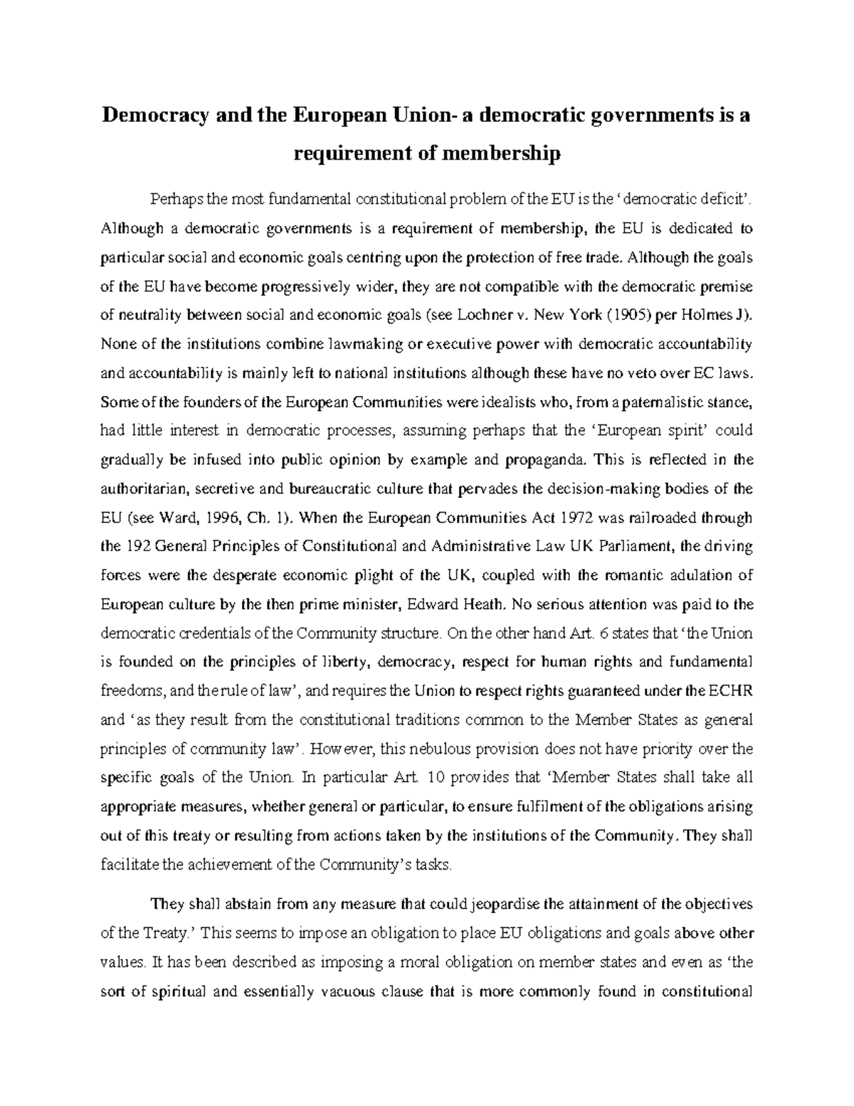 Democracy and the European Union- a democratic governments is a ...