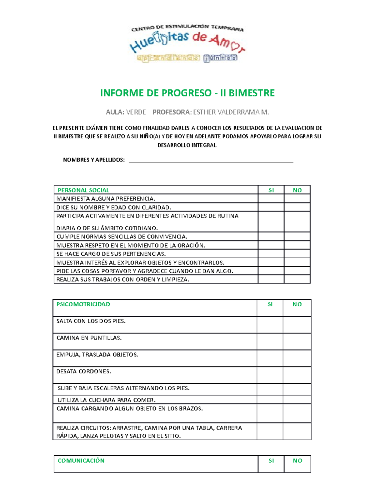 Informe DE Progreso POR Bimestres - INFORME DE PROGRESO - II BIMESTRE ...