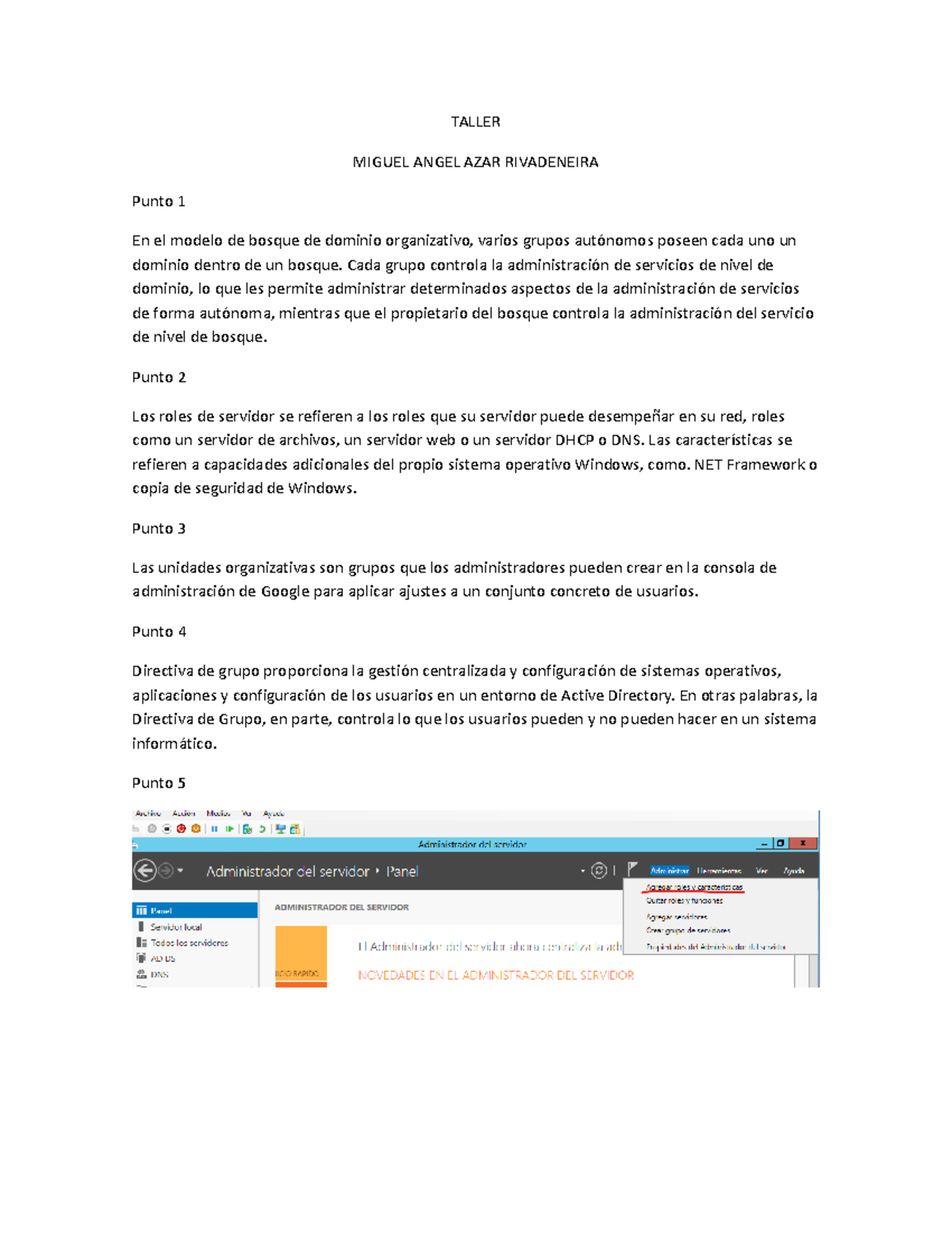Taller - sfss - TALLER MIGUEL ANGEL AZAR RIVADENEIRA Punto 1 En el ...