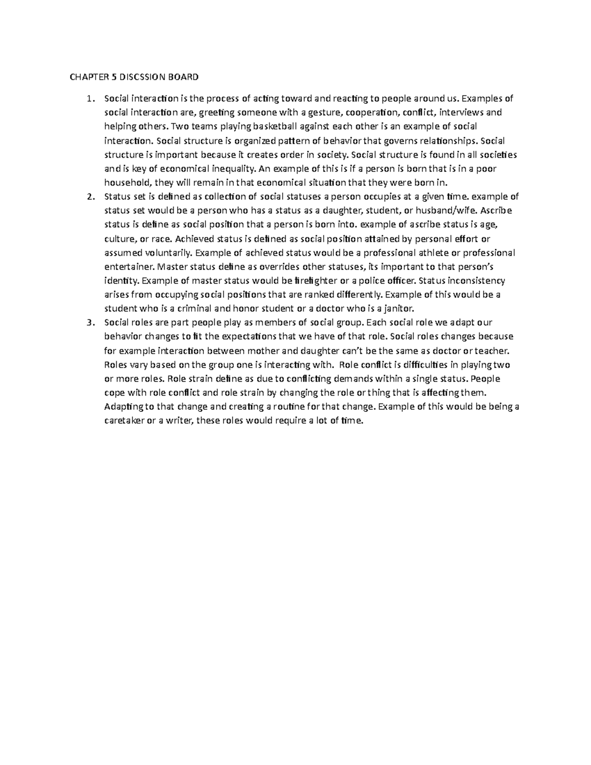 Chapter 5 jackson read CHAPTER 5 DISCSSION BOARD Social