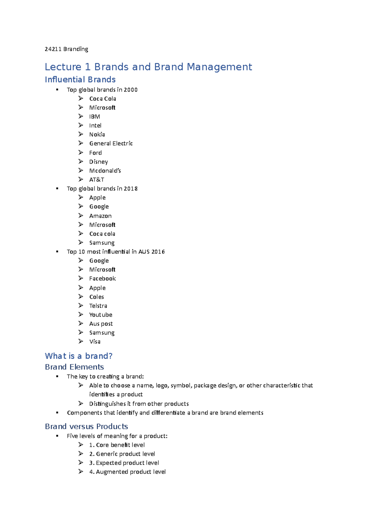 24211 Branding Notes - 24211 Branding Lecture 1 Brands and Brand ...