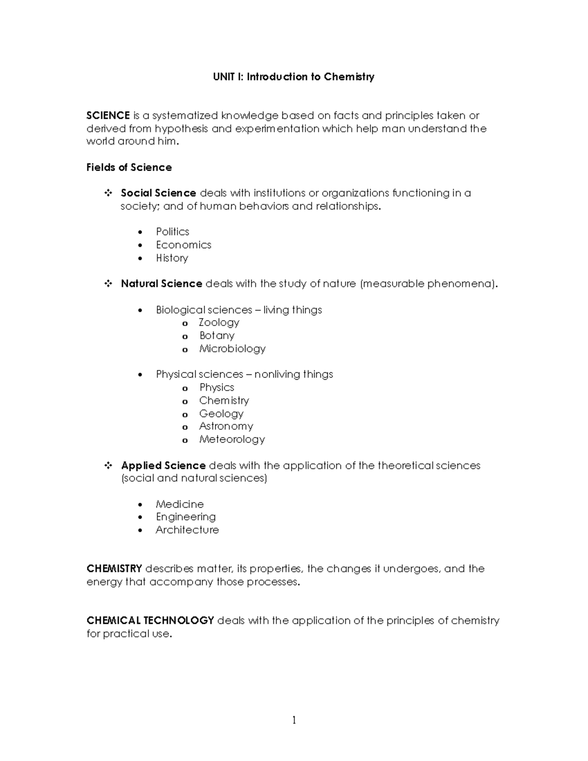 General Chemistry Notes - UNIT I: Introduction to Chemistry SCIENCE is ...
