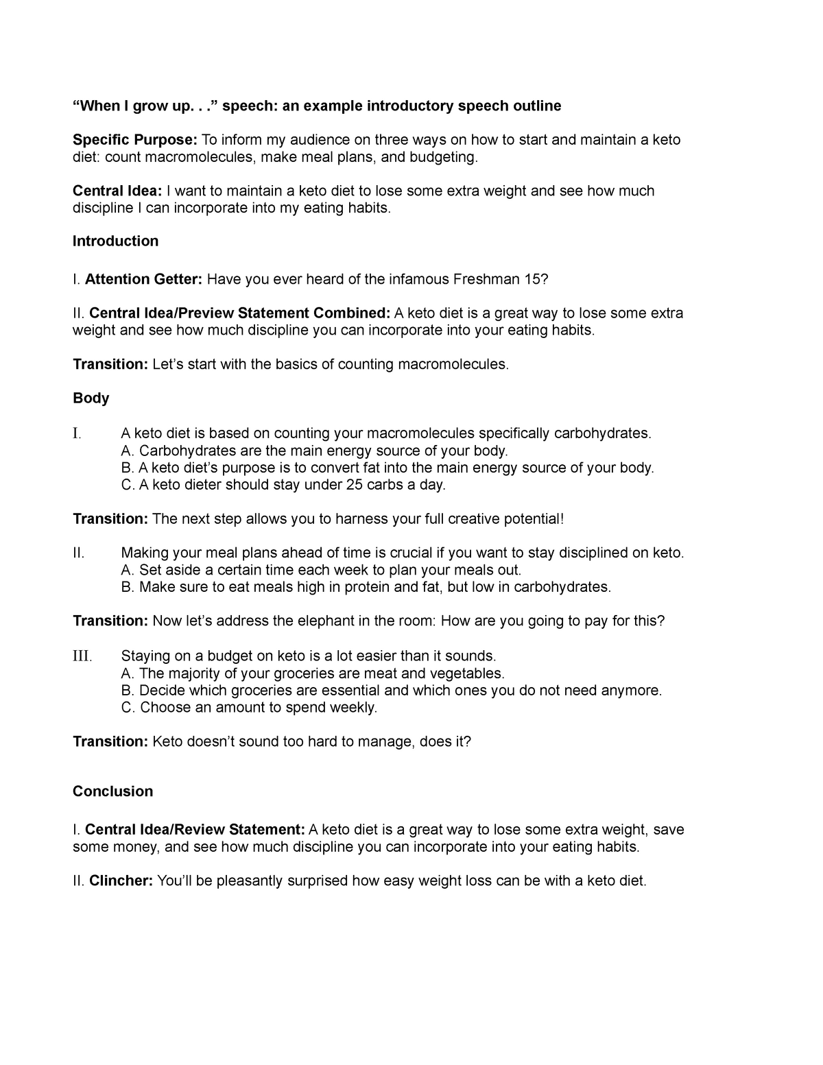 introduction speech outline template