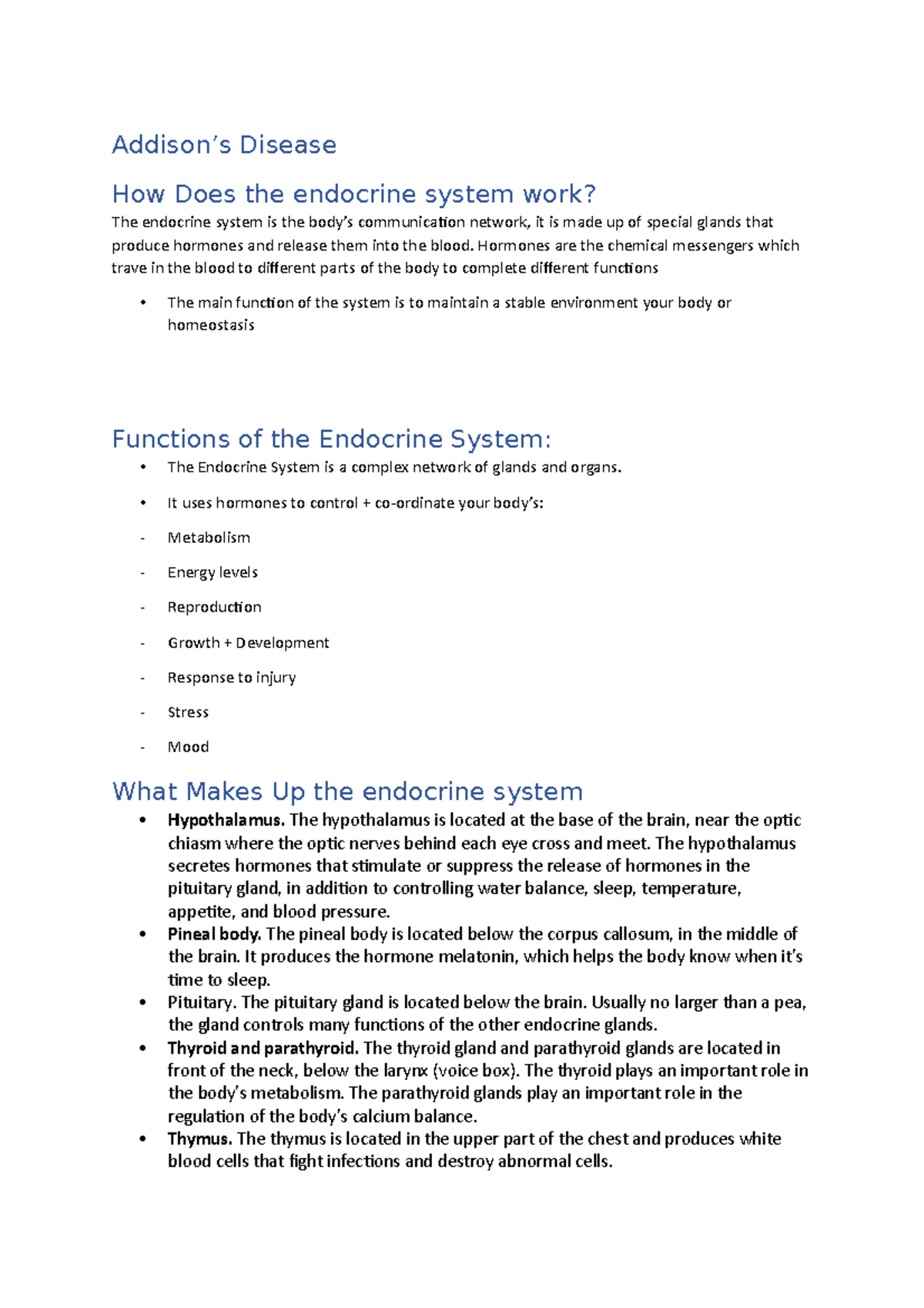 Addison's Disease - Addison’s Disease How Does the endocrine system ...