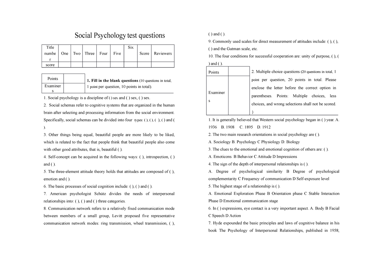 social psychology research question examples