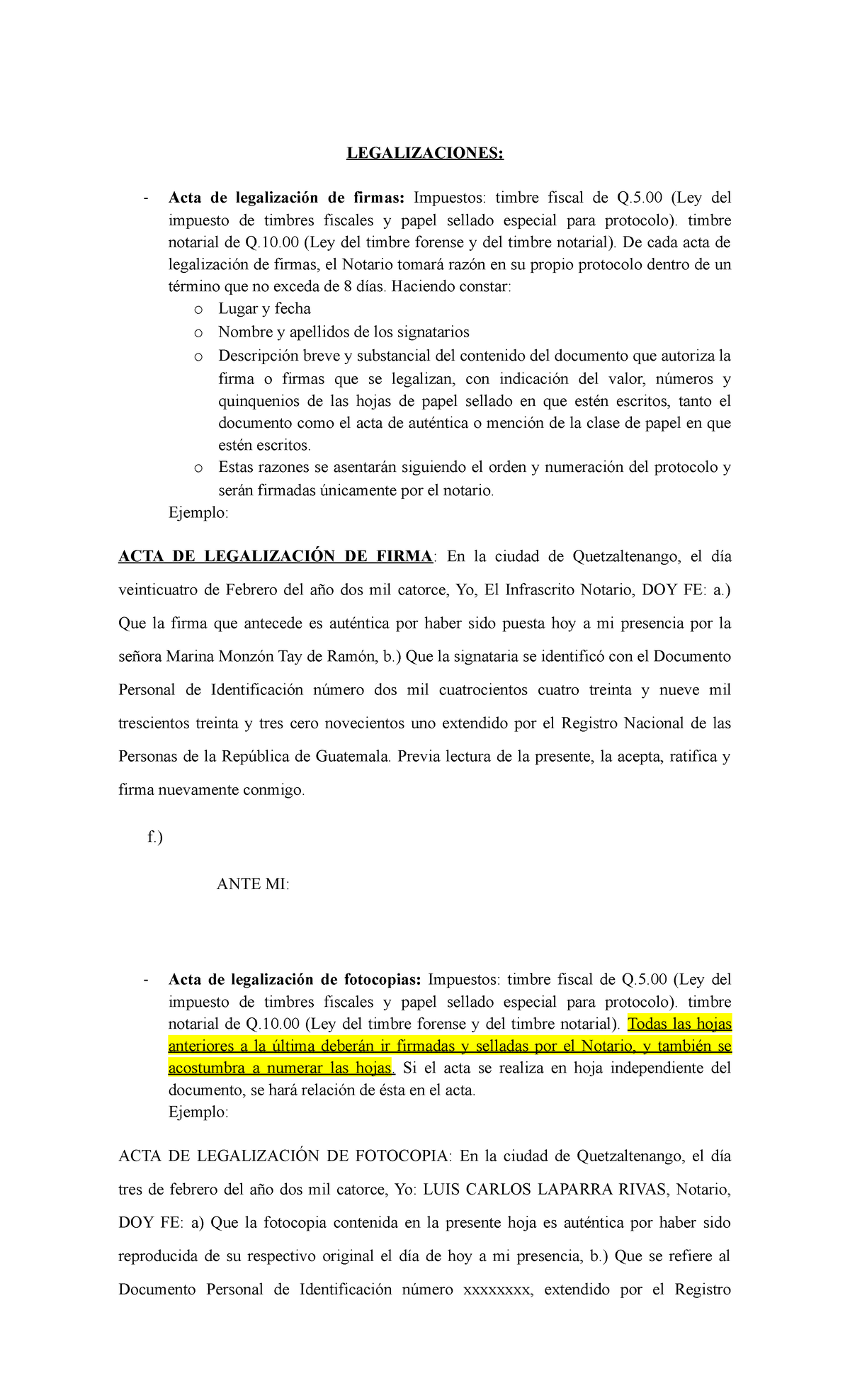 Acta De Legalizacion De Documentos Y De Firmas Acta D 5441