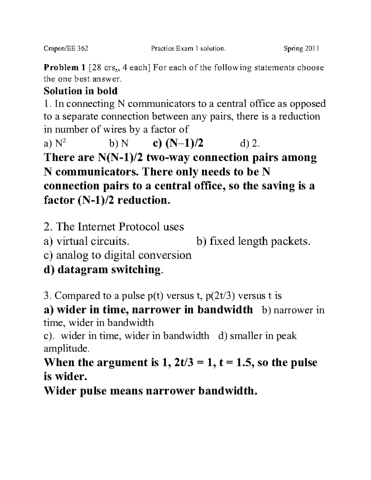 X1spctc - Cmpen/EE 362 Practice Exam 1 Solution. Spring 2011 Problem 1 ...