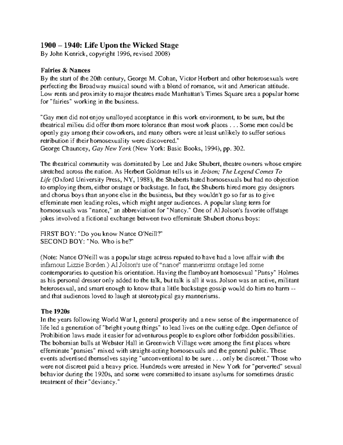 1900-1940 Life Upon the Wicked Stage(module 2 Week 7) - 1900 – 1940 ...